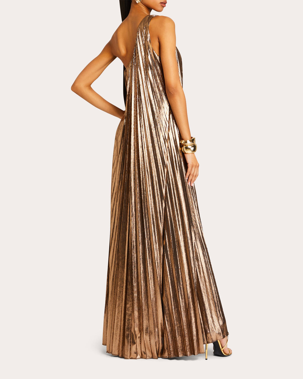 Kensley Pleated Metallic-Lamé Maxi Dress