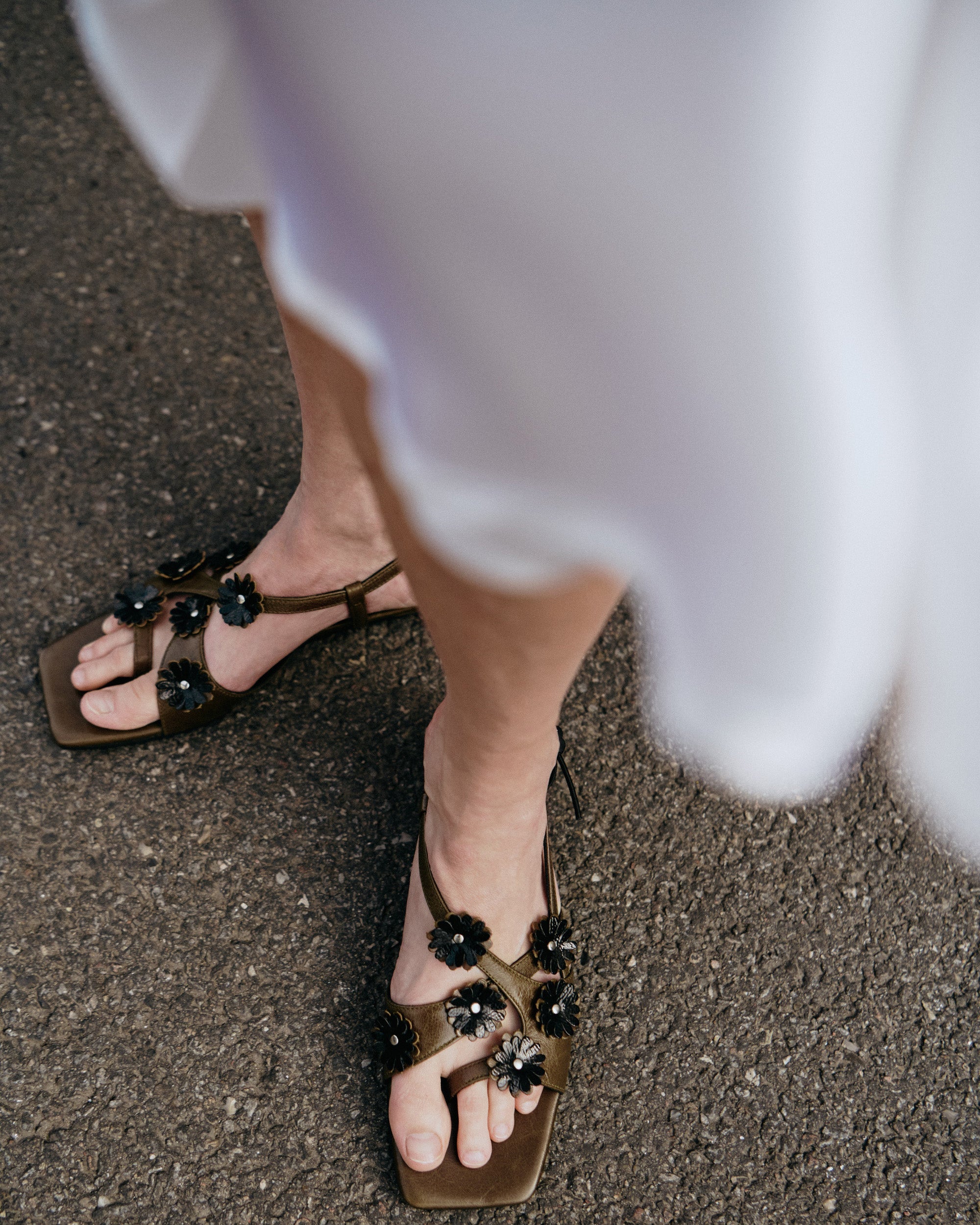Arna Floral Appliqué Leather Sandal
