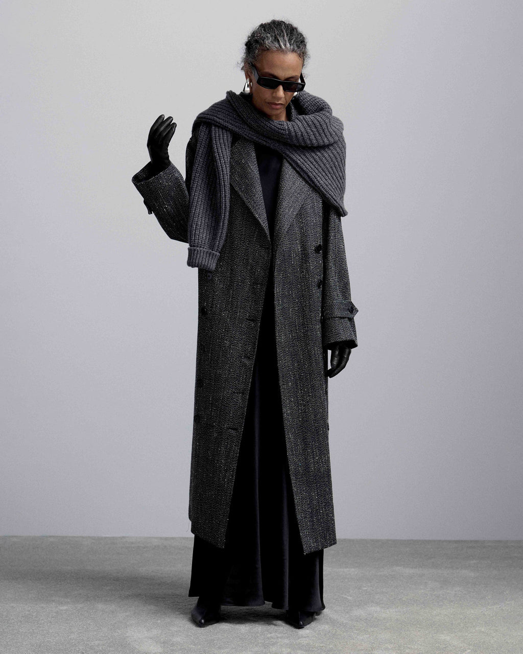 Double-Breasted Wool Tweed Coat