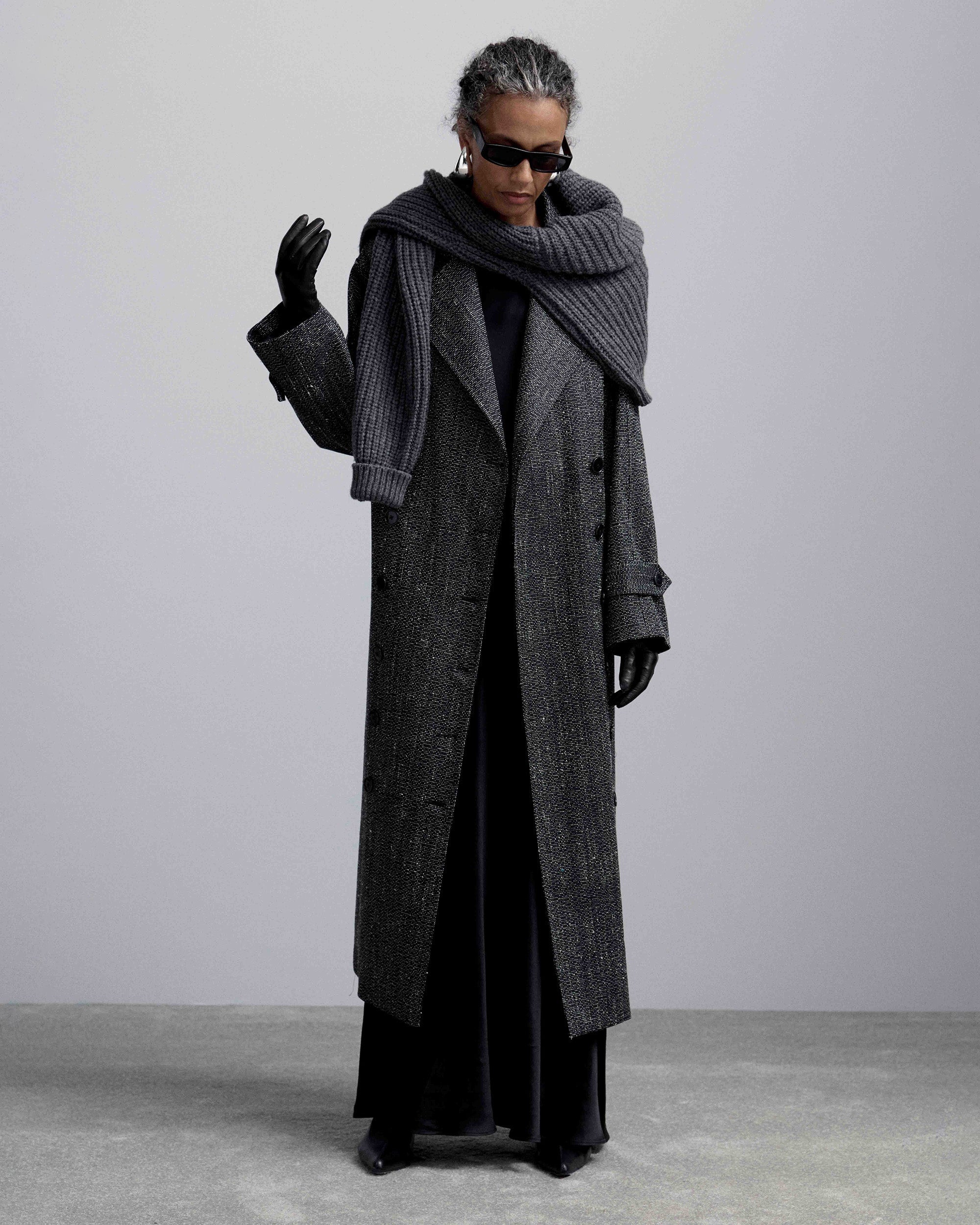 Double-Breasted Wool Tweed Coat