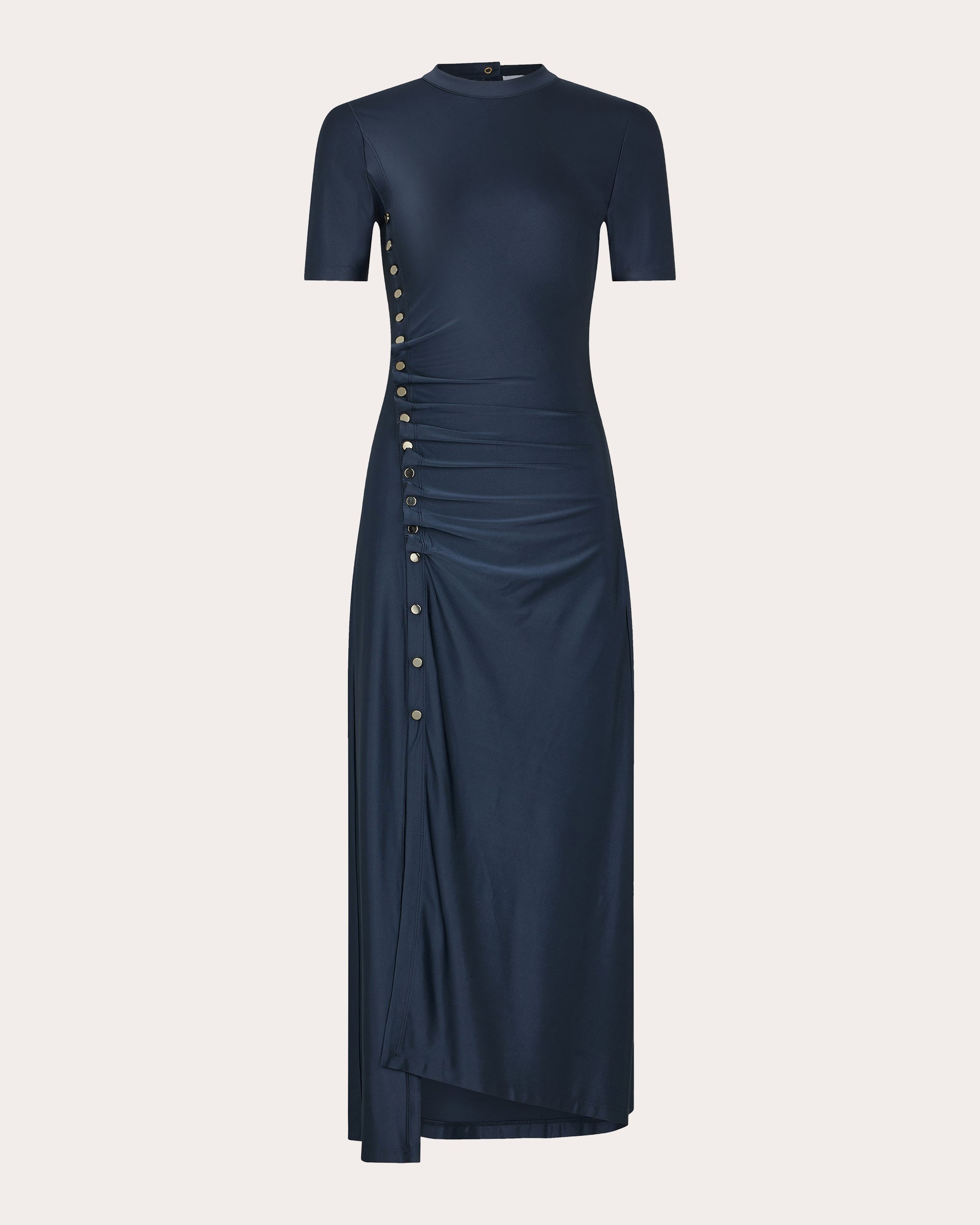 Jersey Gathered Button Midi Dress