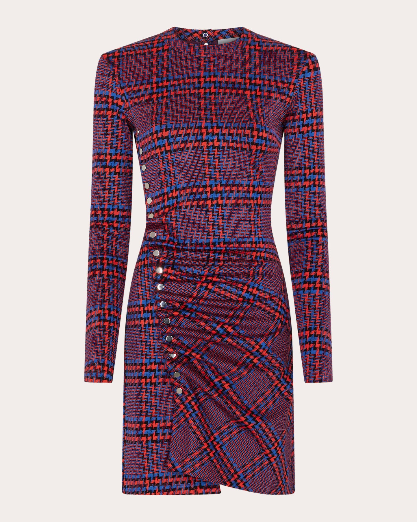 Plaid Crepe Gathered Button Mini Dress