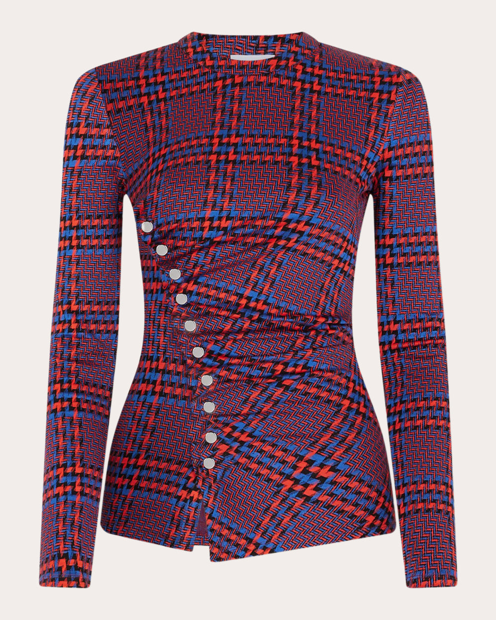 Plaid Crepe Gathered Button Top
