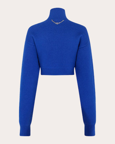 Chain-Embellished Cropped Brushed-Wool Sweater