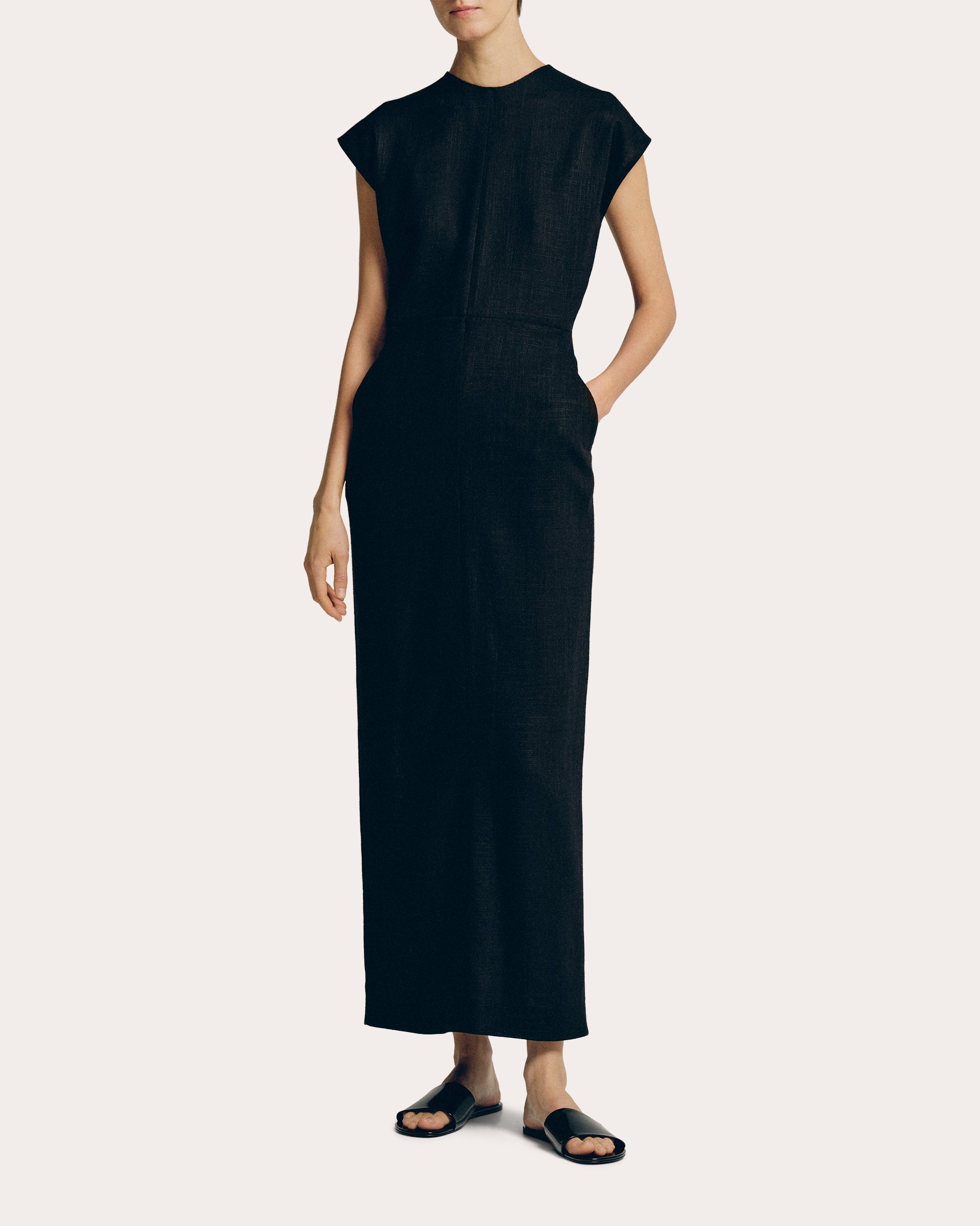 Linen Cap-Sleeve Midi Dress