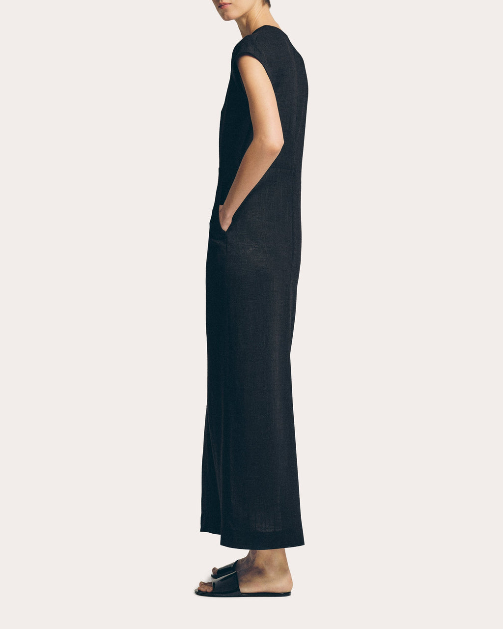 Linen Cap-Sleeve Midi Dress