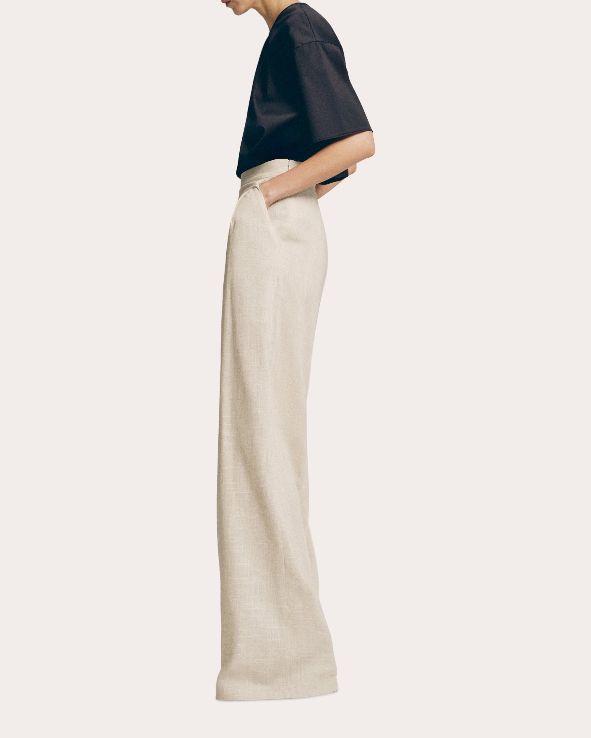 Pleated Linen-Blend Wide-Leg Pants
