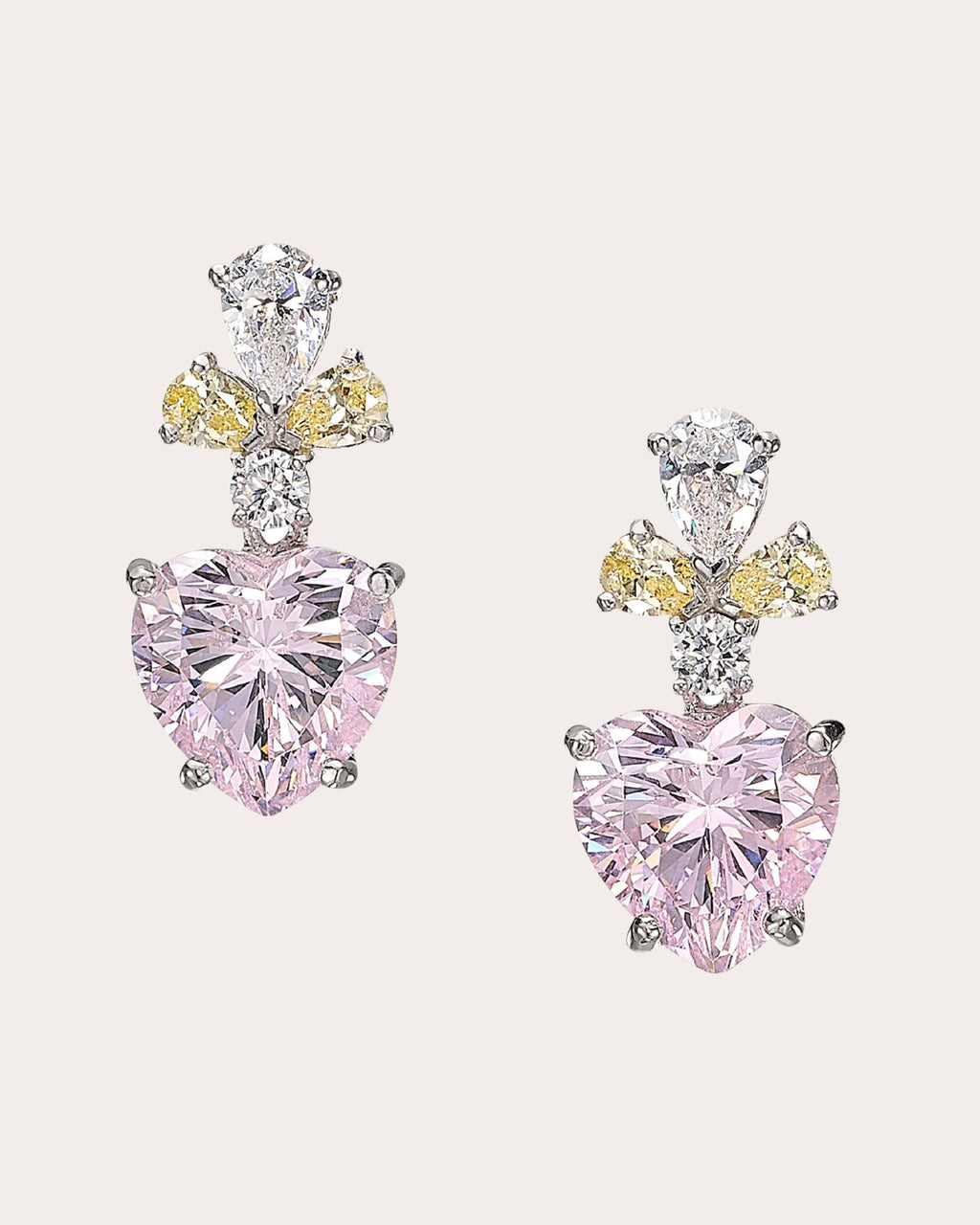 Rose & Canary Diamond Candy Cupid Heart Drop Earrings