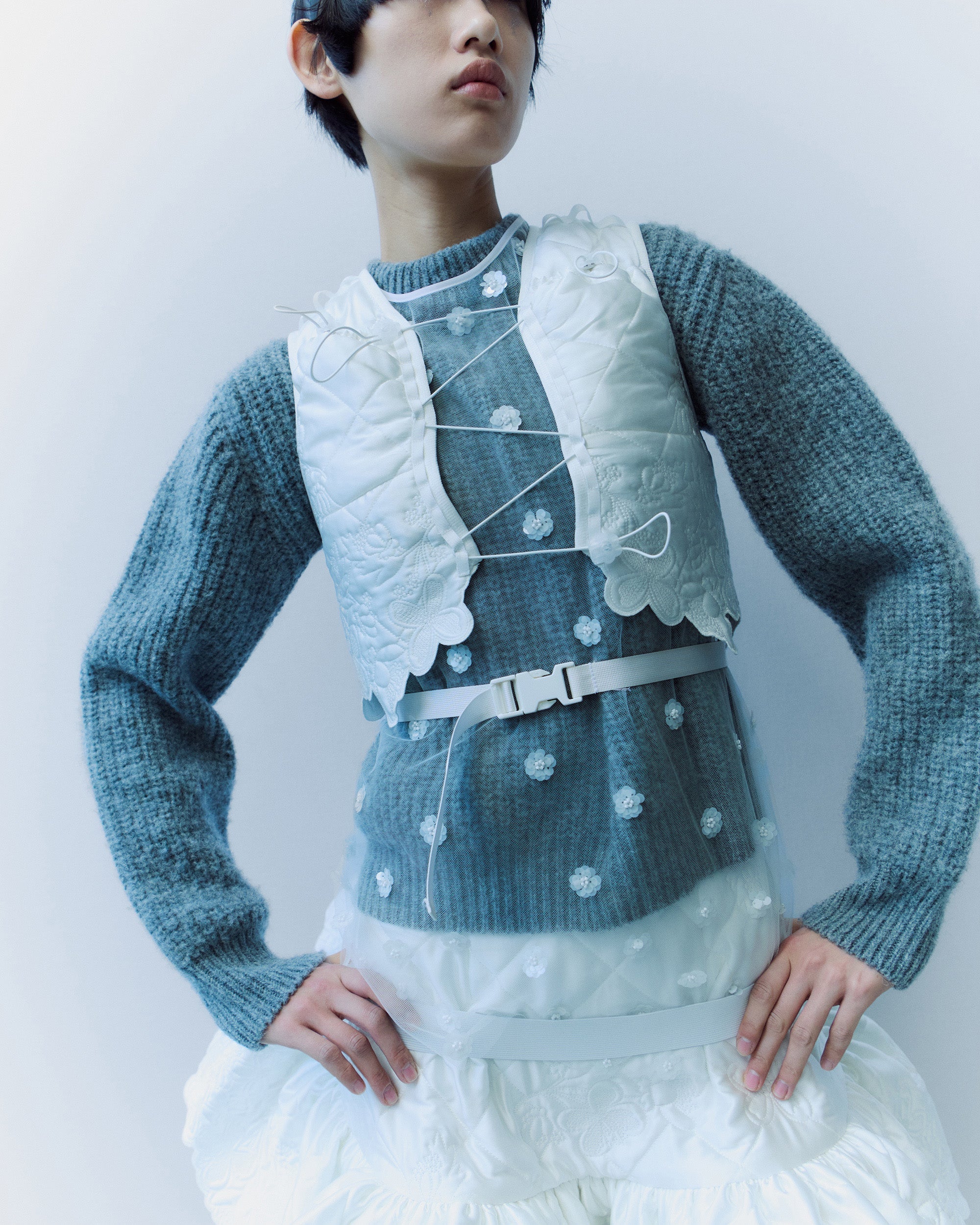 Bega Floral Appliqué Wool Mock Neck Sweater