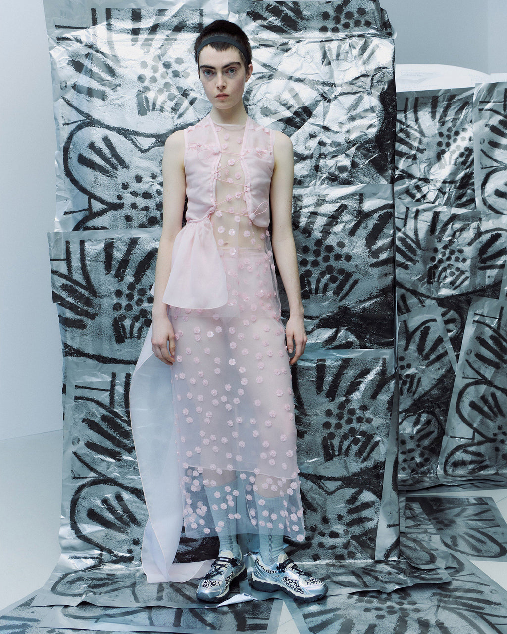 Gus Sequin Floral Sheer Tulle Pencil Skirt