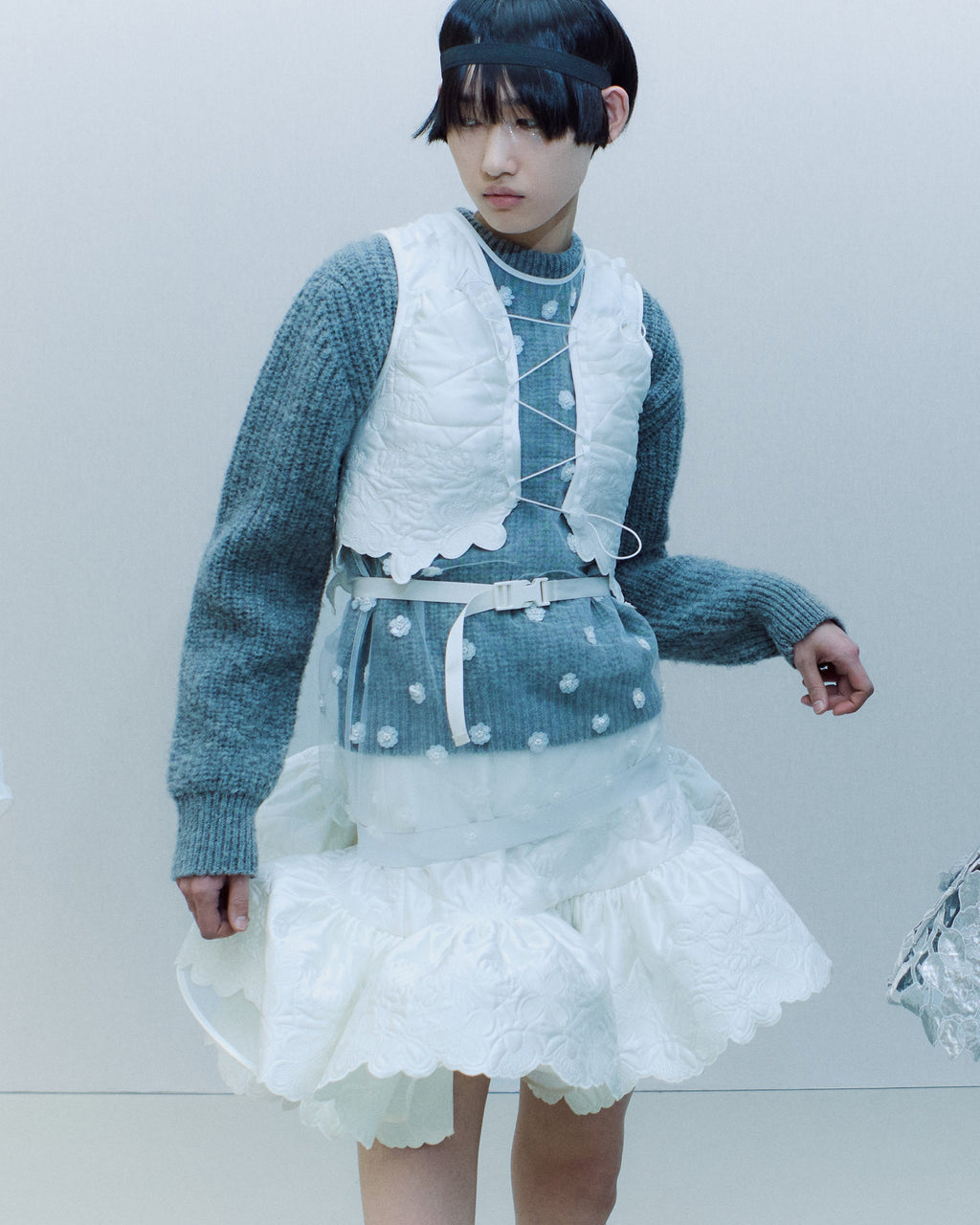 Bega Floral Appliqué Wool Mock Neck Sweater