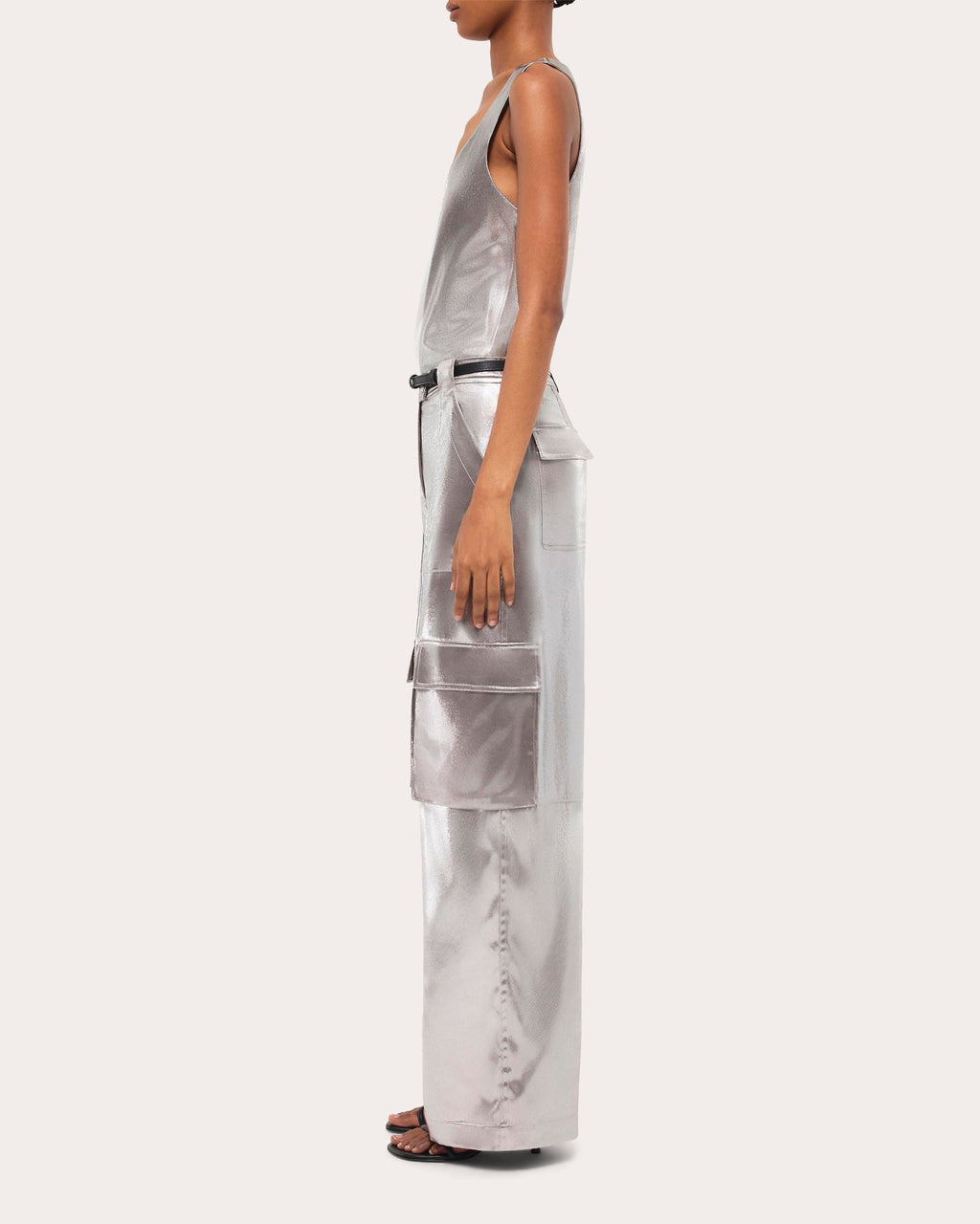 Beatriz Metallic Lamé Wide-Leg Cargo Pants