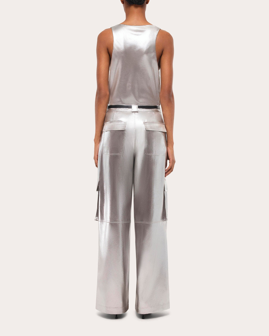 Beatriz Metallic Lamé Wide-Leg Cargo Pants