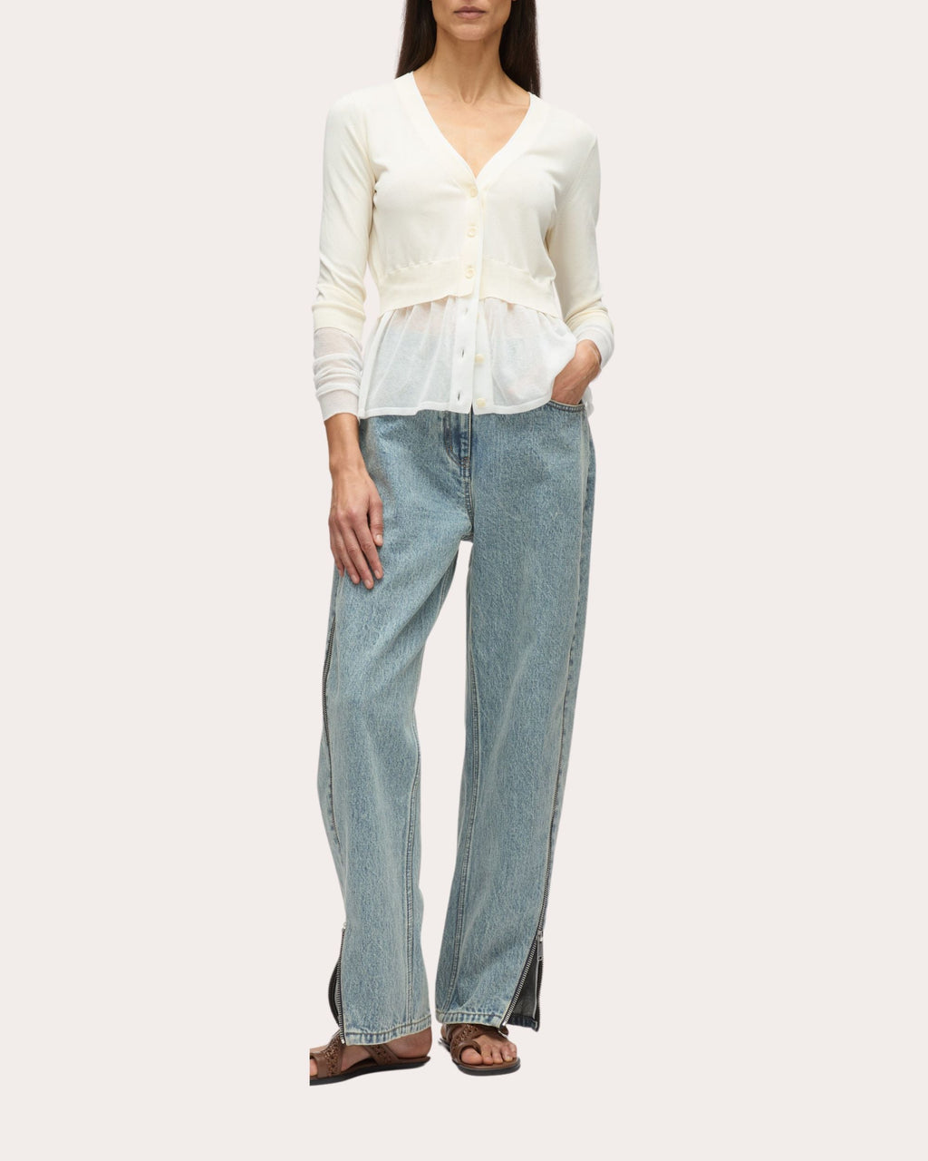 Knit Gauze Combo Layered Peplum Cardigan