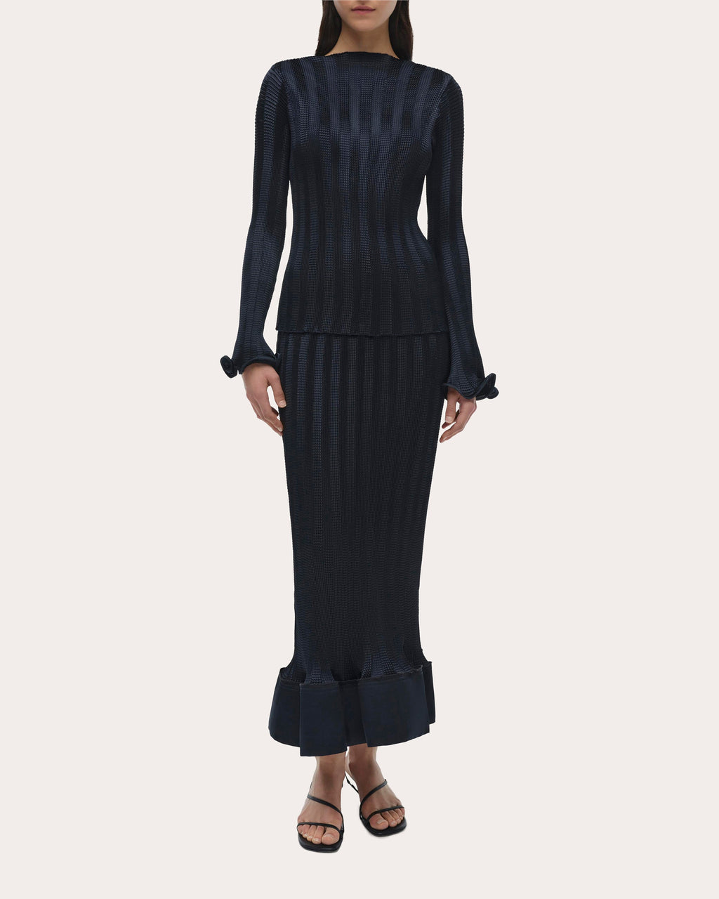 Hollis Tonal Stripe Flared Midi Skirt