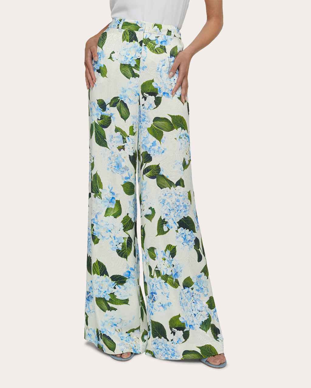 Pilar Floral Satin Jacquard Wide-Leg Pants