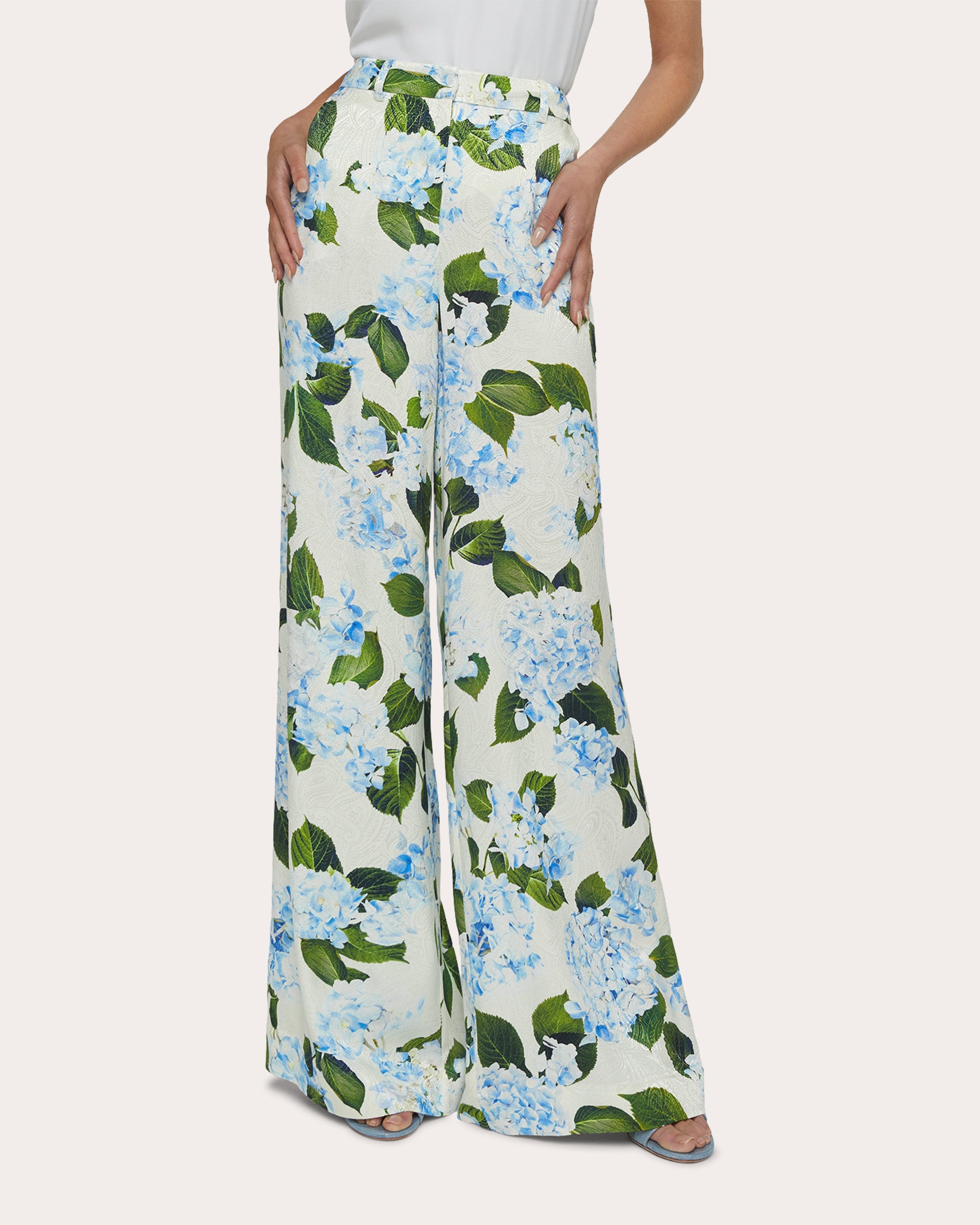 Pilar Floral Satin Jacquard Wide-Leg Pants