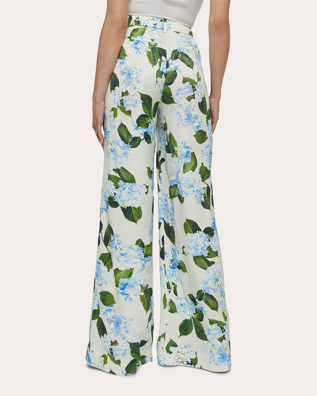 Pilar Floral Satin Jacquard Wide-Leg Pants