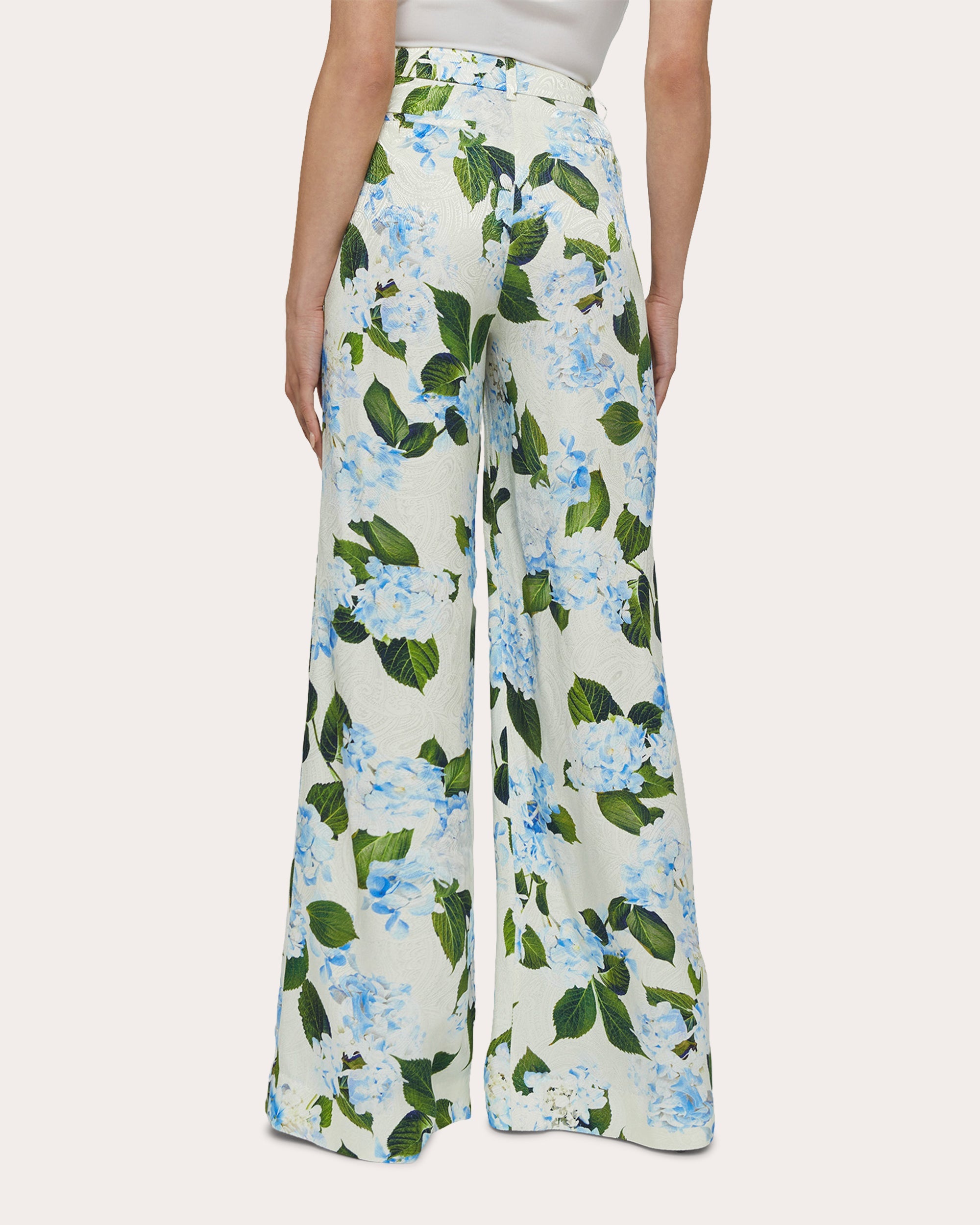 Pilar Floral Satin Jacquard Wide-Leg Pants