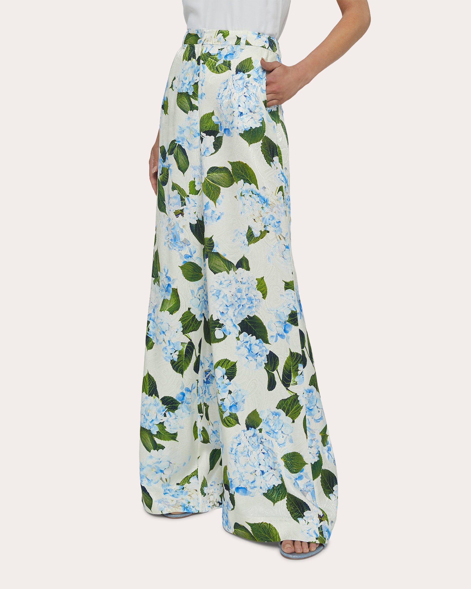 Pilar Floral Satin Jacquard Wide-Leg Pants