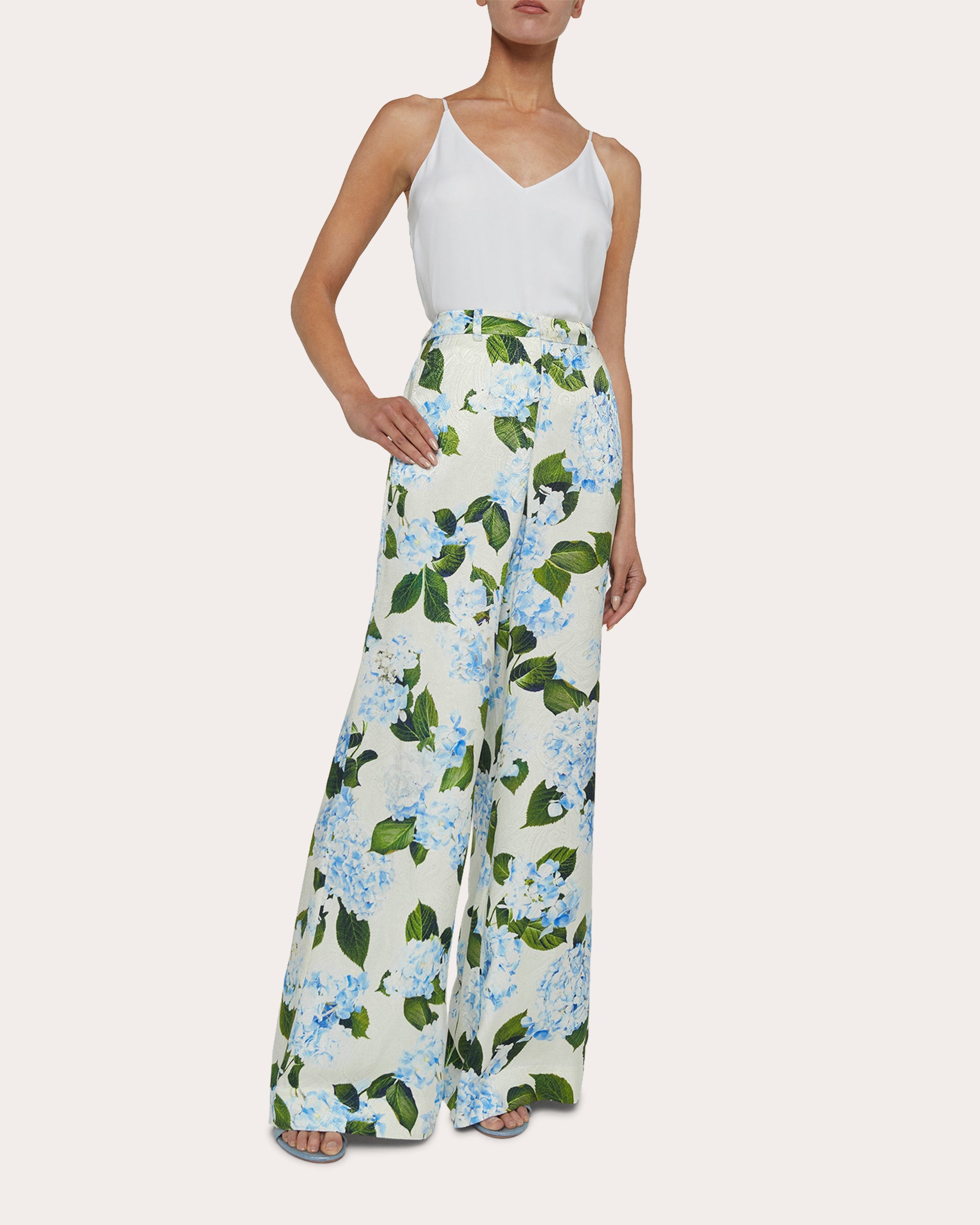 Pilar Floral Satin Jacquard Wide-Leg Pants