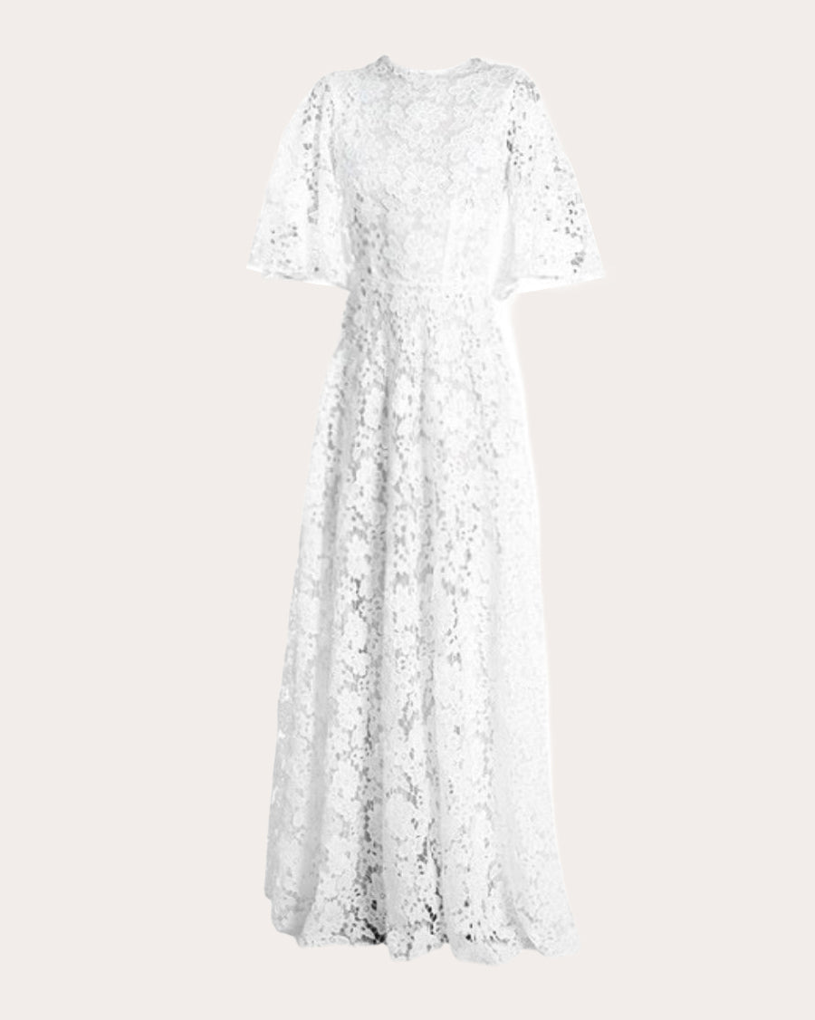 Yaqui Cape-Effect Laser-Cut Floral Lace Gown