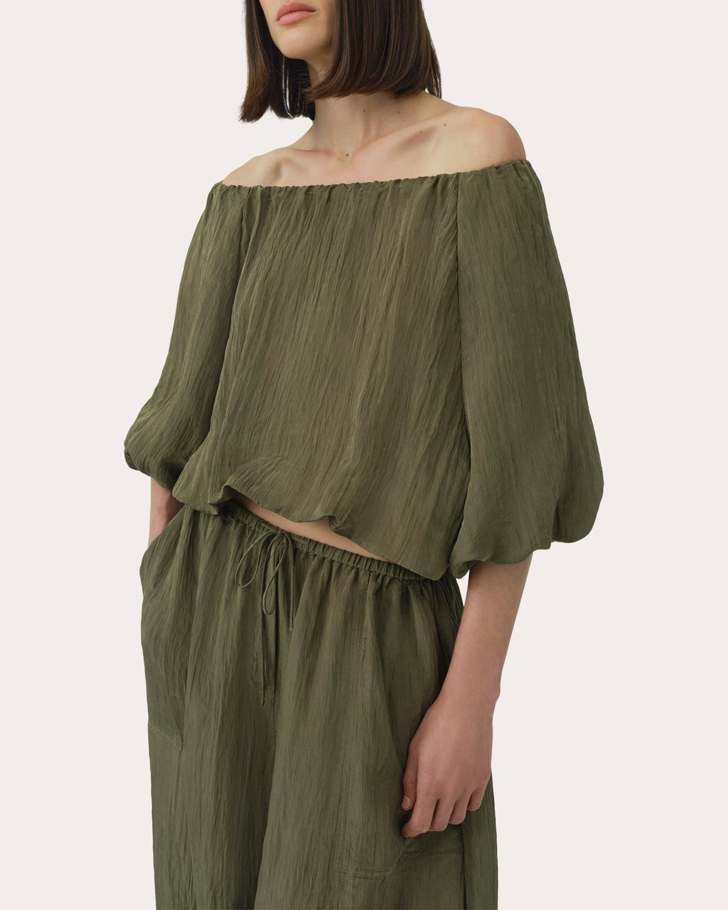 Anni Crinkled Off-Shoulder Crop Top