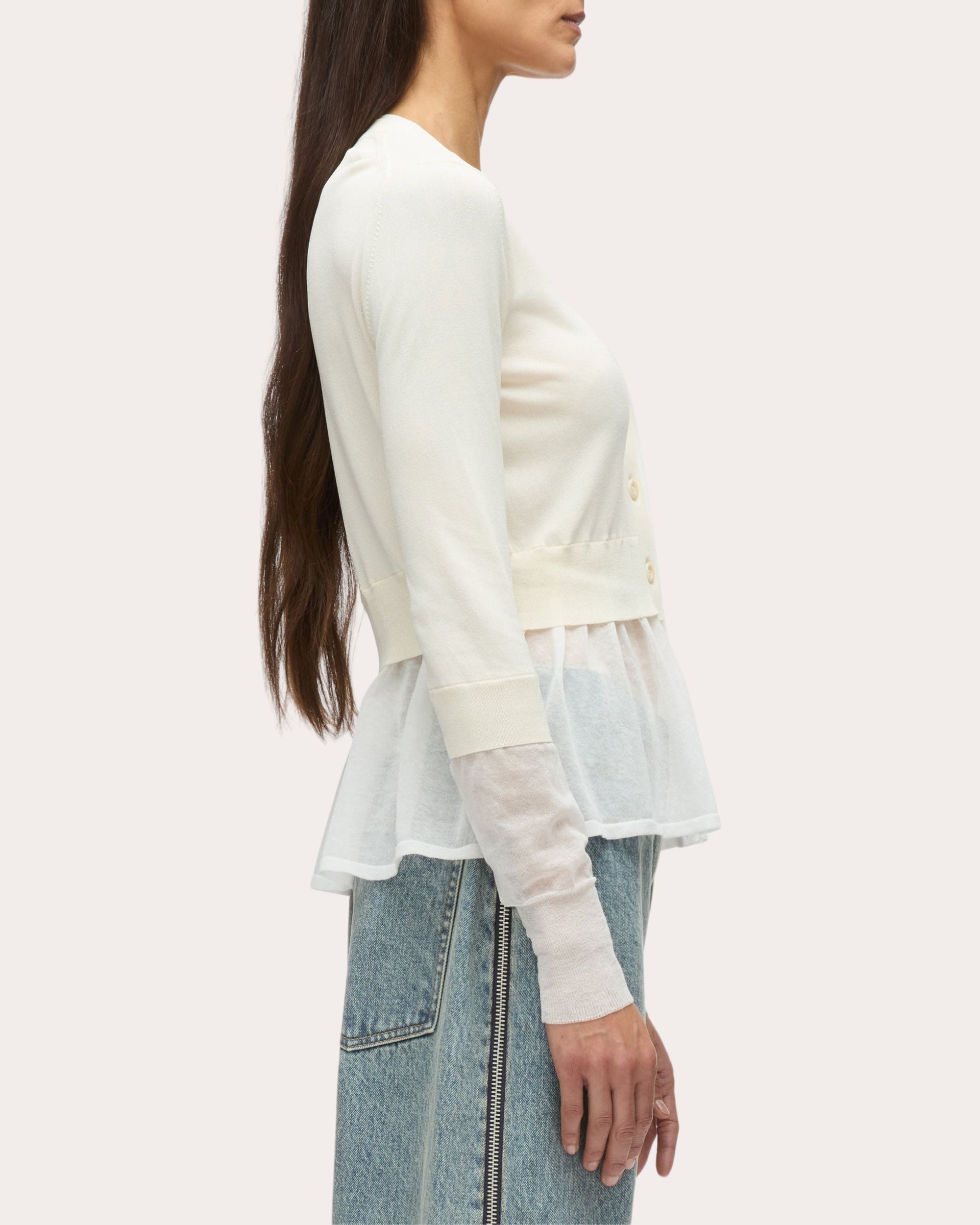 Knit Gauze Combo Layered Peplum Cardigan