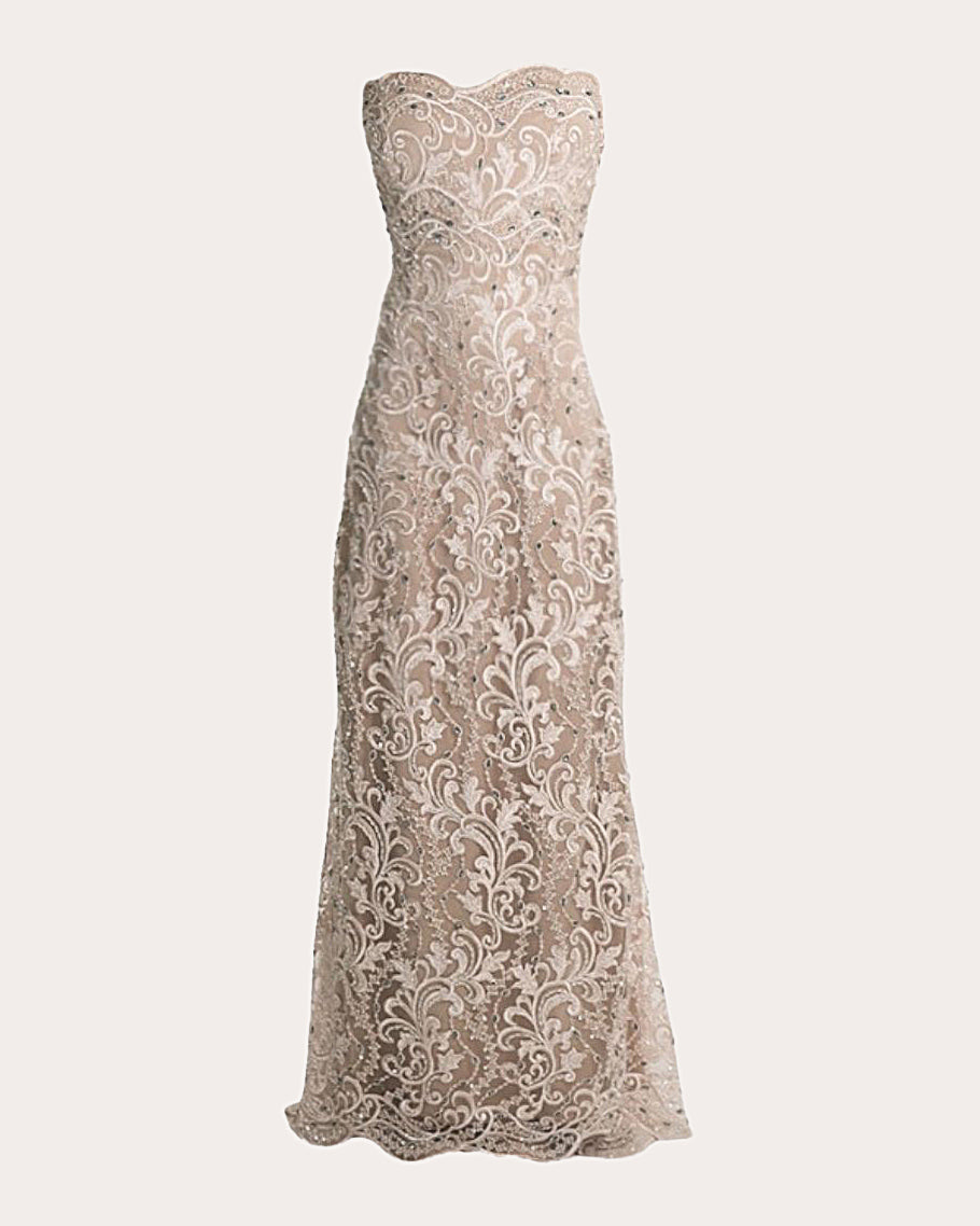Yari Embellished Lace Strapless Gown