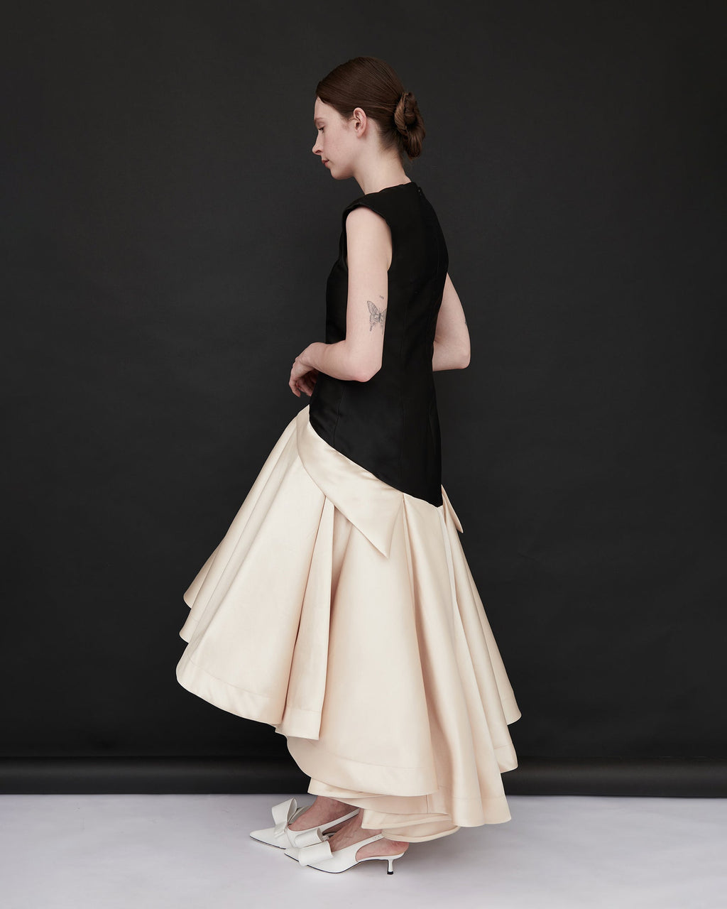 Trish Satin Pleated Drop-Waist Gown