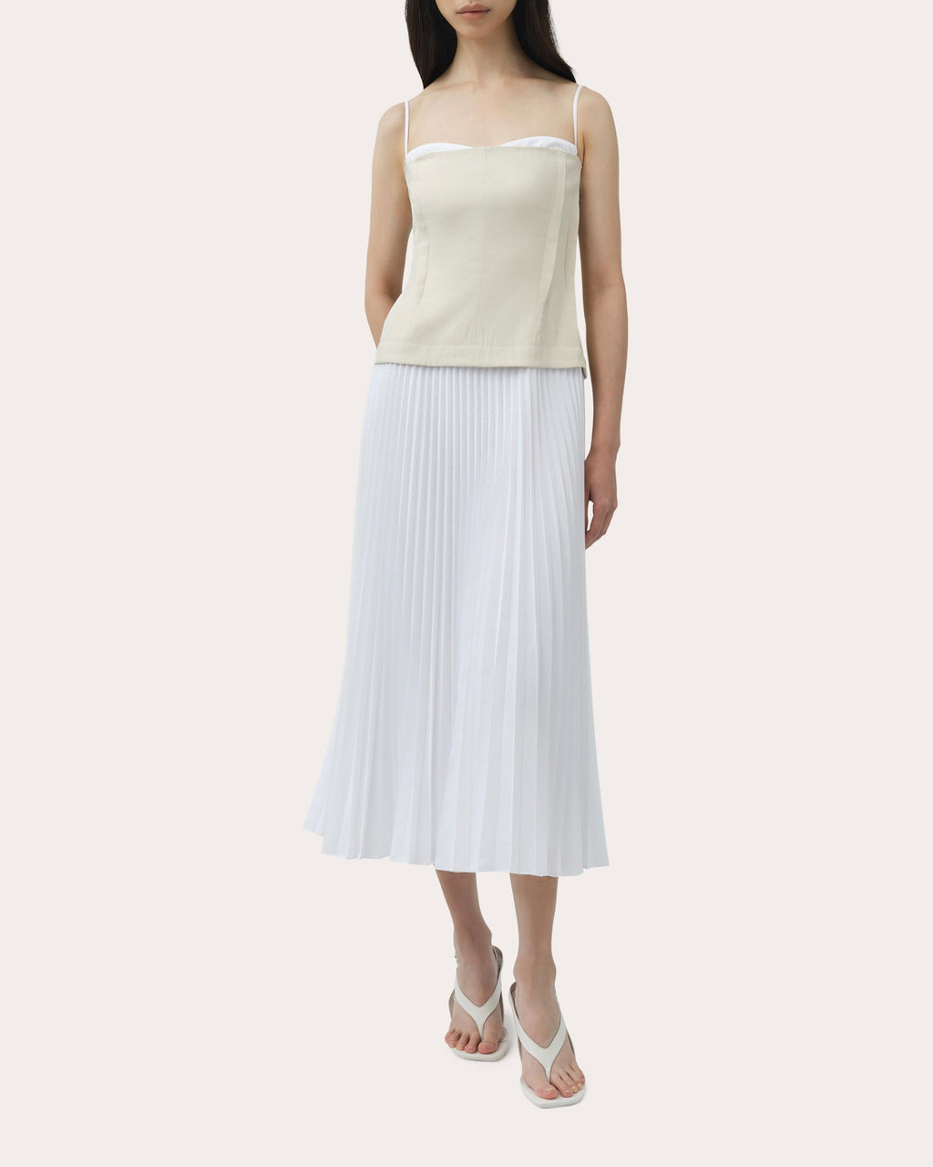 Duval Linen Poplin Combo Bustier Midi Dress