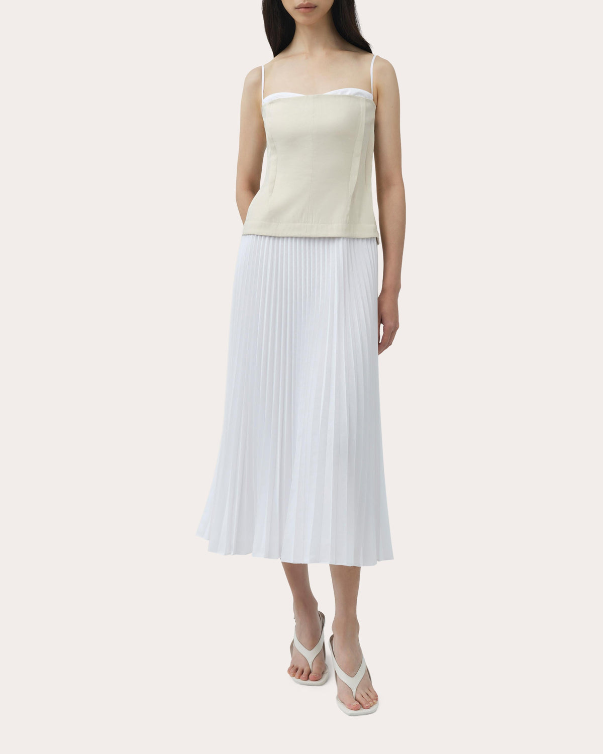 Duval Linen Poplin Combo Bustier Midi Dress