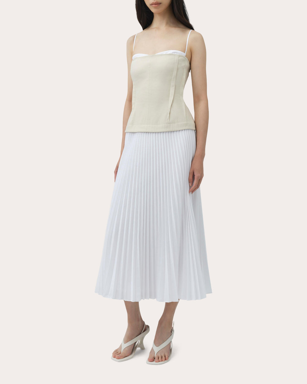 Duval Linen Poplin Combo Bustier Midi Dress