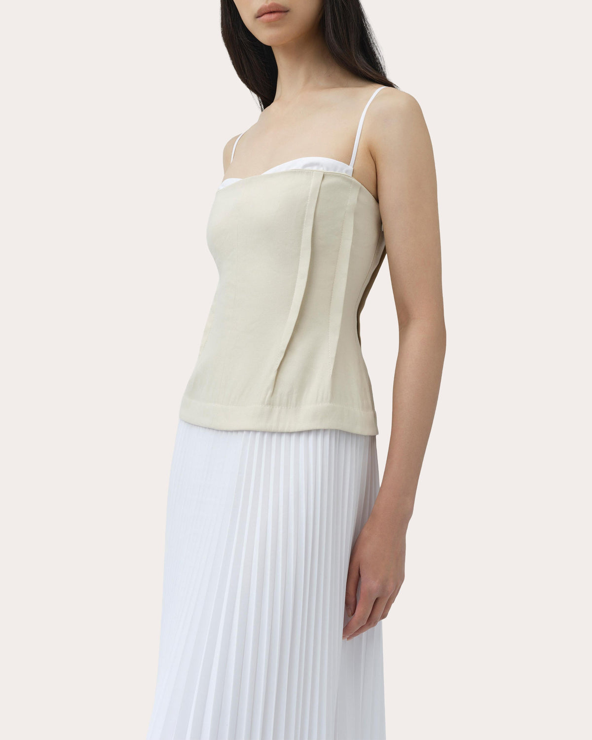 Duval Linen Poplin Combo Bustier Midi Dress
