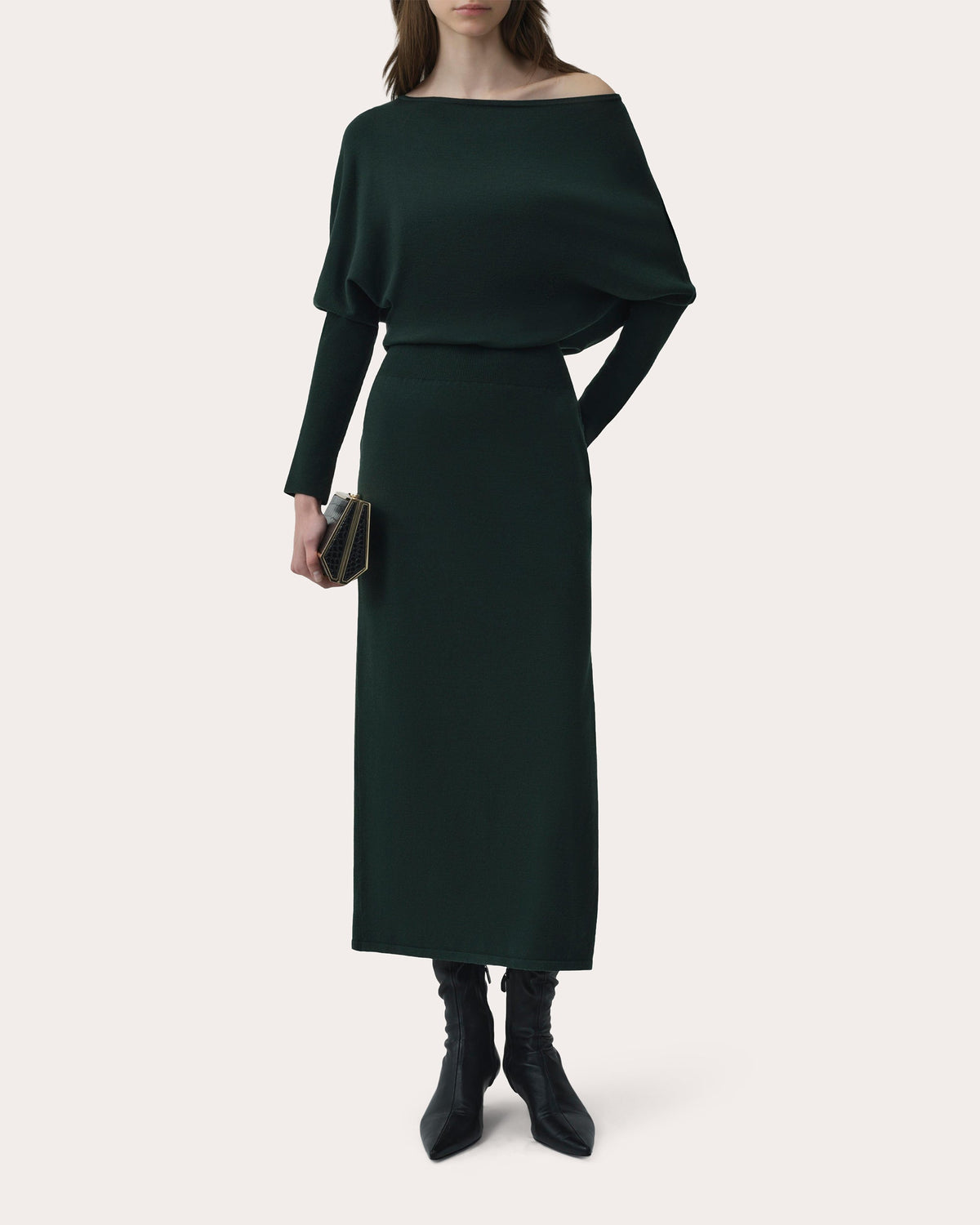 Janese Knit Wool Draped Midi Dress
