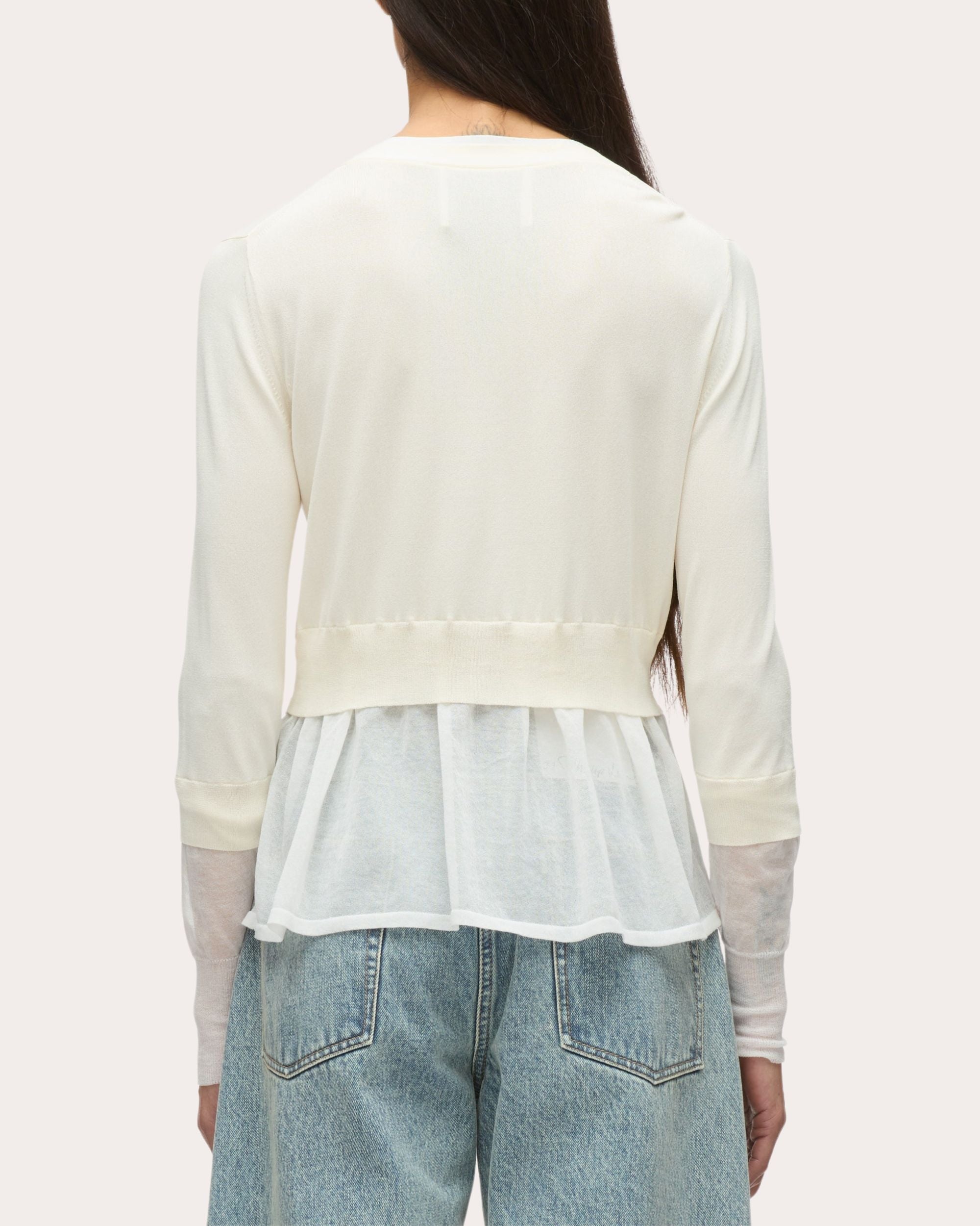 Knit Gauze Combo Layered Peplum Cardigan