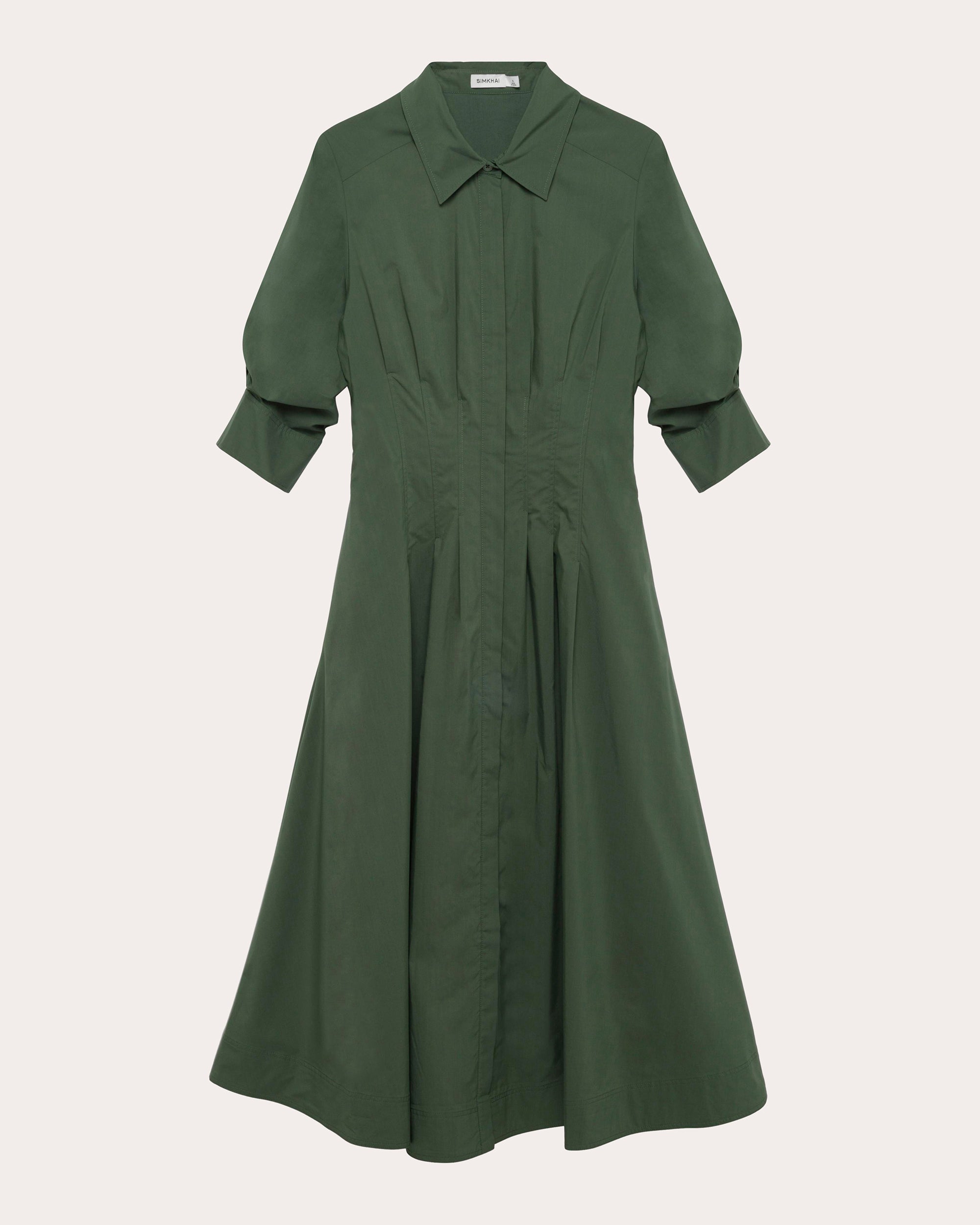 Jazz Pleated Cotton Poplin Midi Shirt Dress
