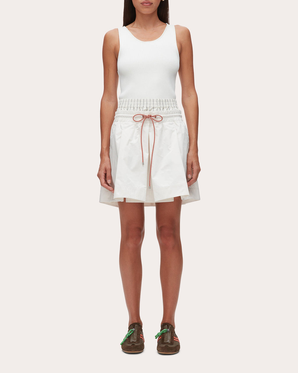 Ripstop Double-Waist Pleated Mini Skirt