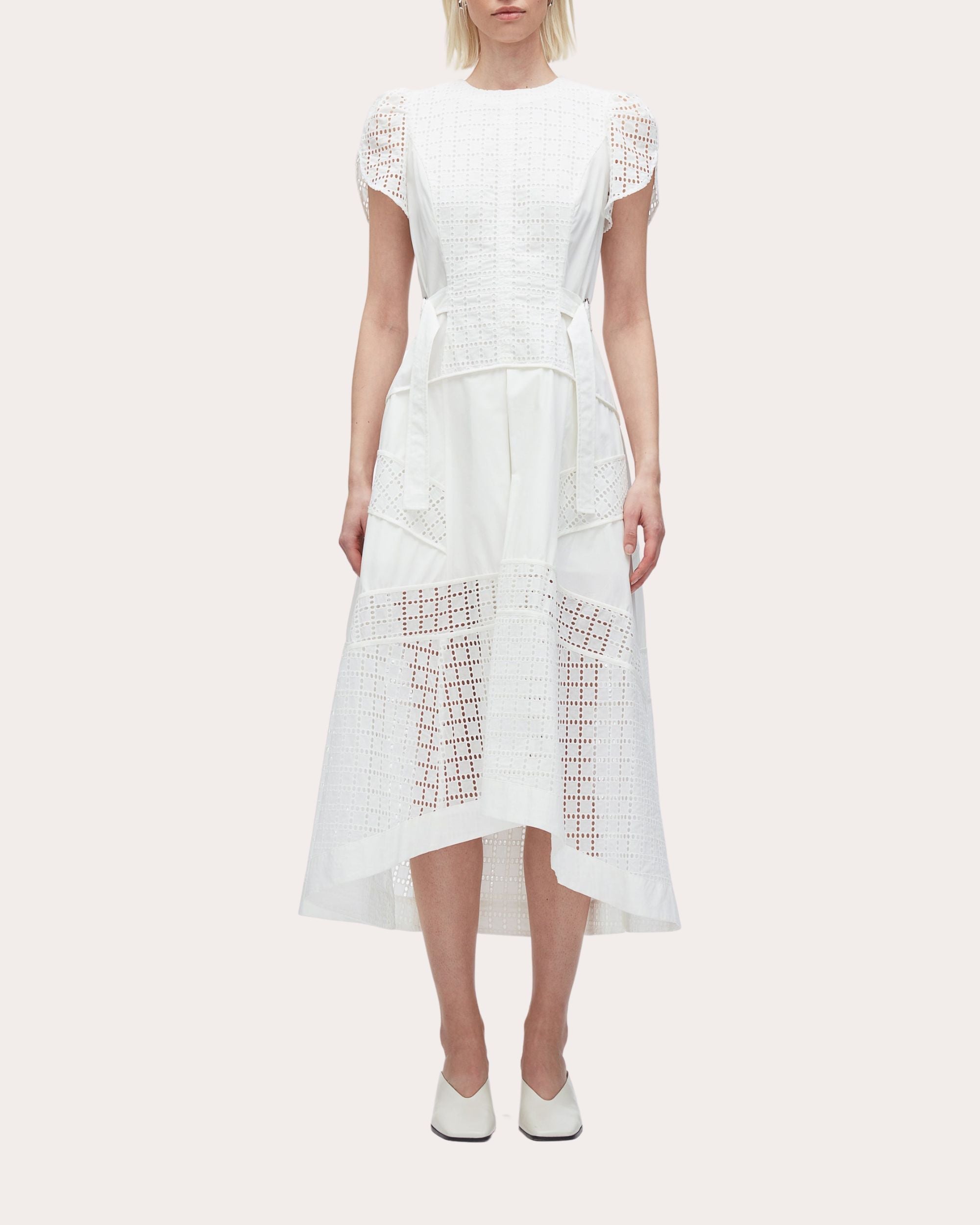 Broderie Anglaise Cotton Paneled Midi Dress