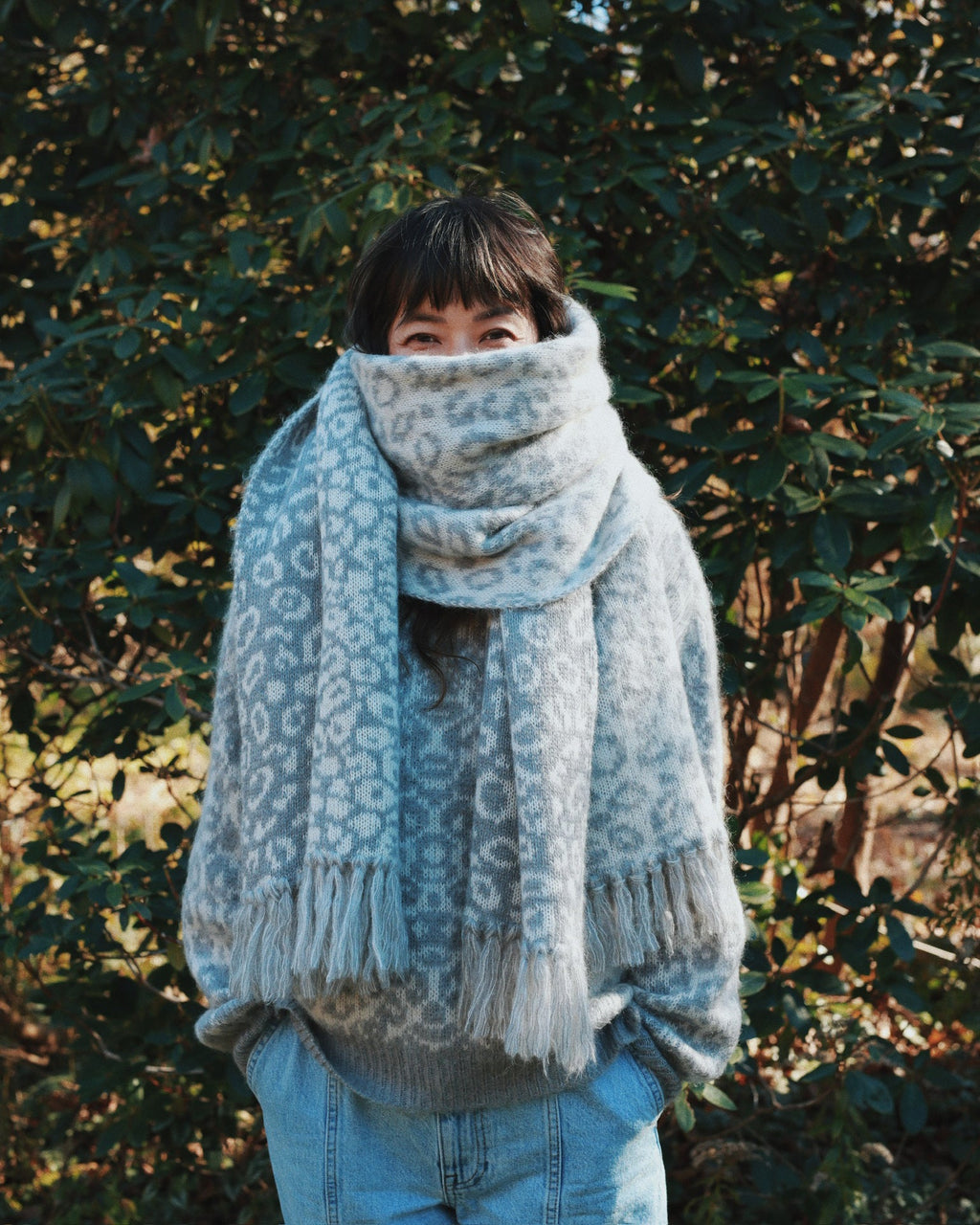 Cristobal Leopard Jacquard Cashmere Wool Fringed Scarf