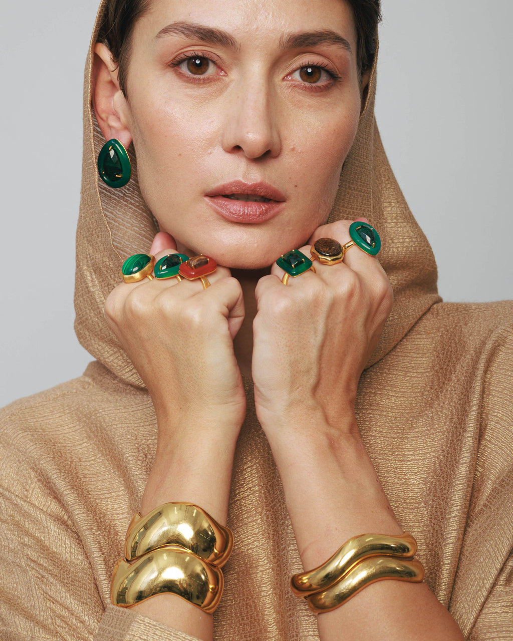 Green Onyx & Malachite Large Drops Earrings