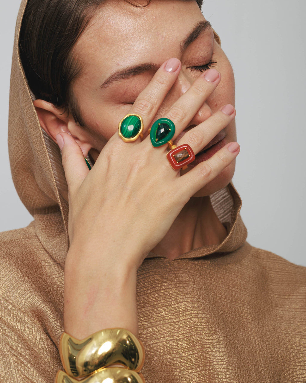 Green Onyx & Malachite Large Drops Ring