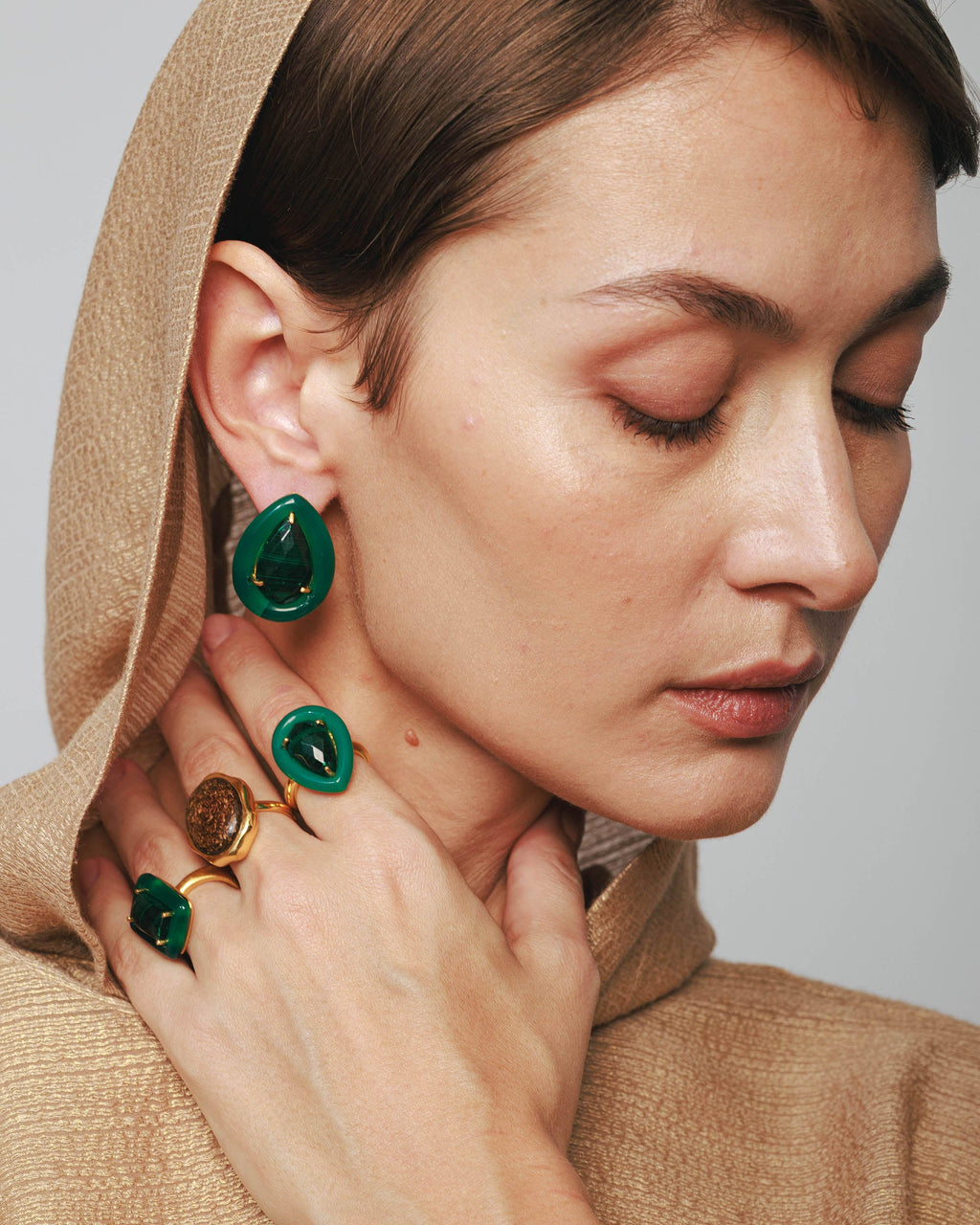 Green Onyx & Malachite Large Drops Ring