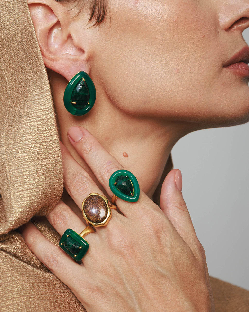 Green Onyx & Malachite Large Drops Earrings