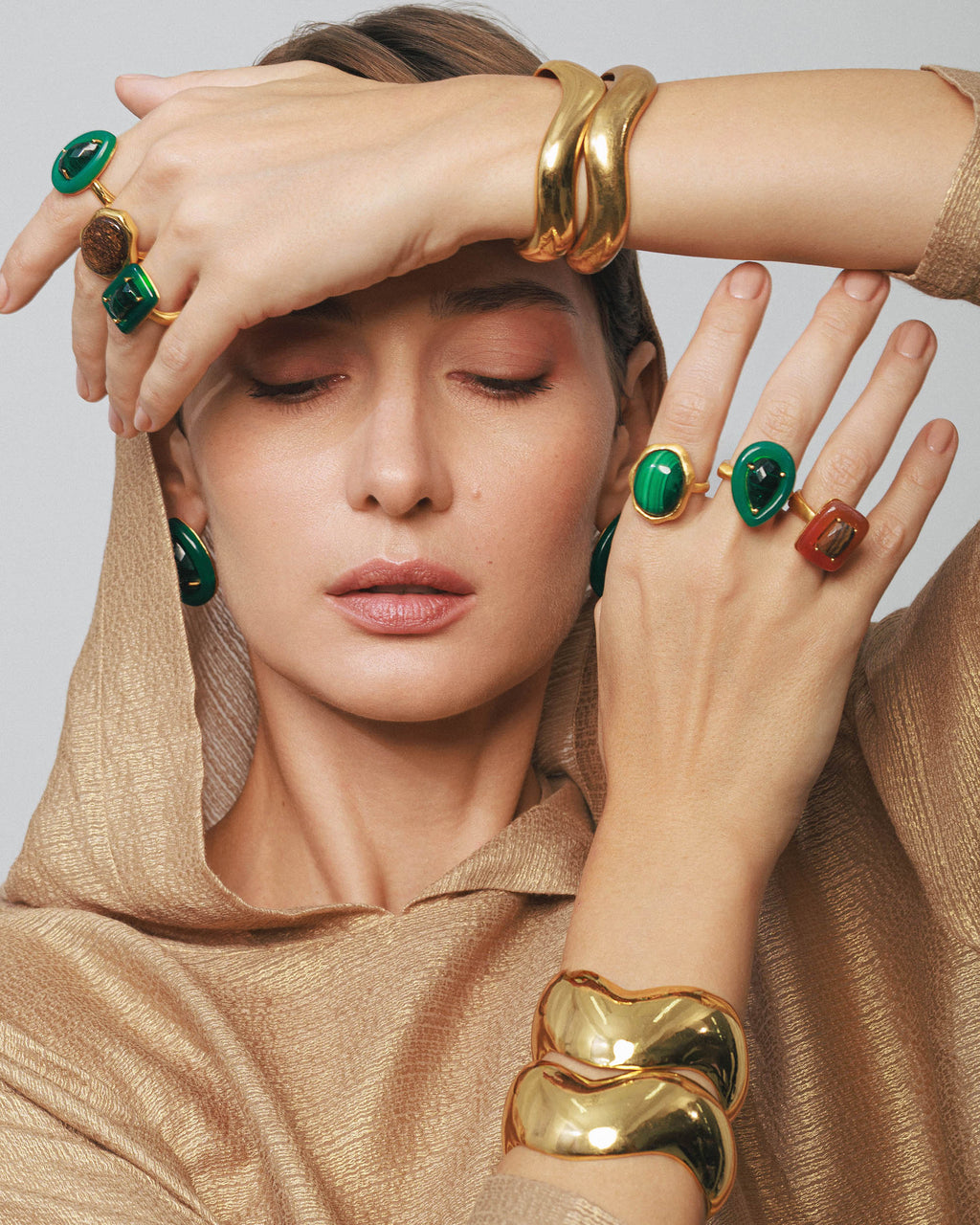 Green Onyx & Malachite Large Drops Ring