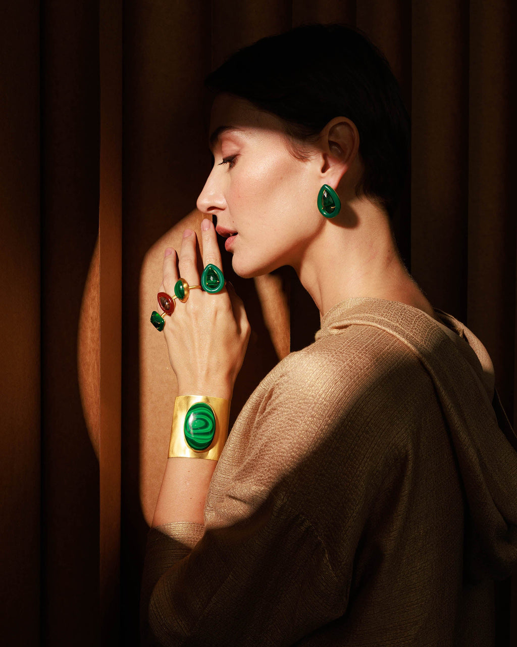 Green Onyx & Malachite Large Drops Earrings