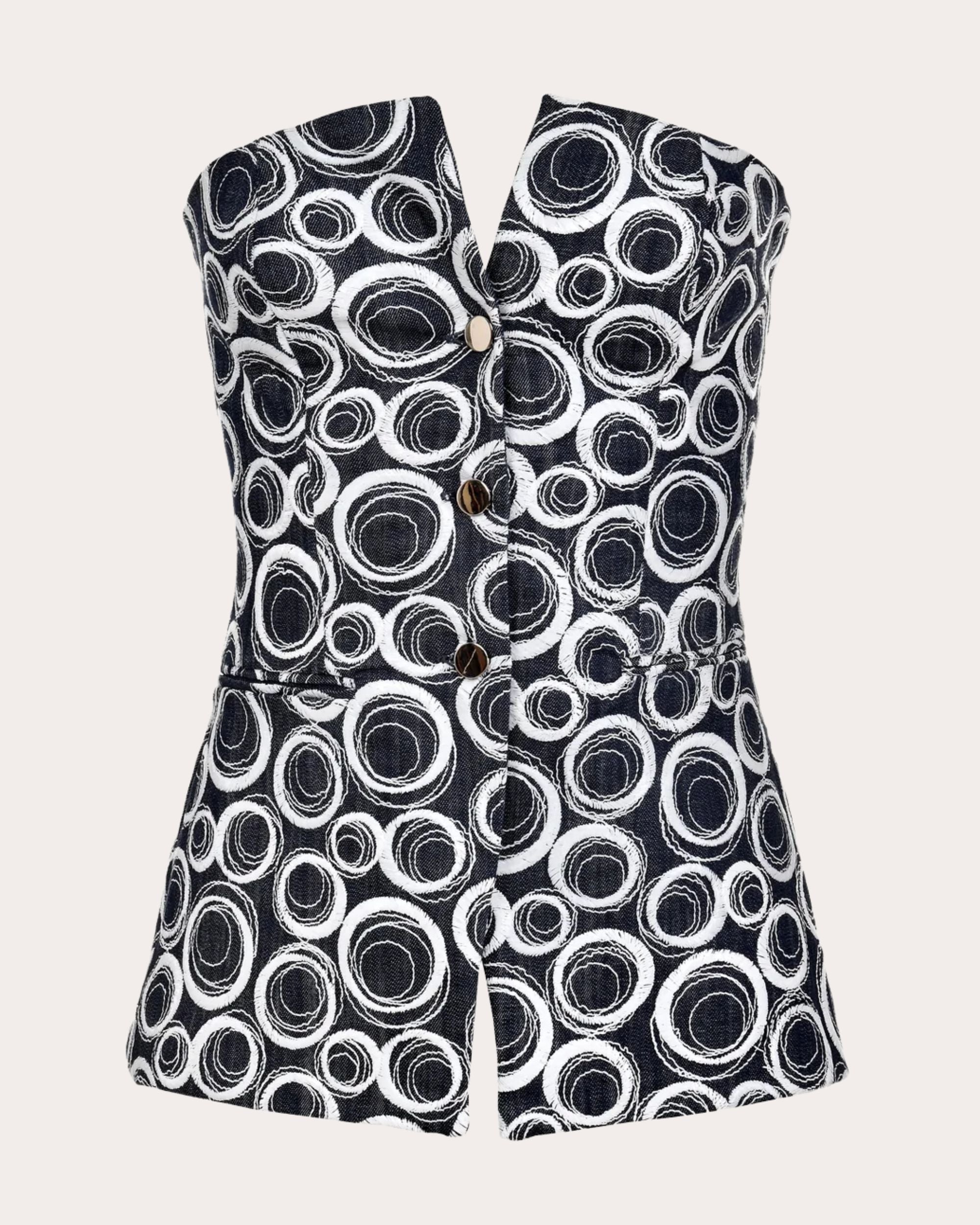 Lucca Printed Denim Peplum Top