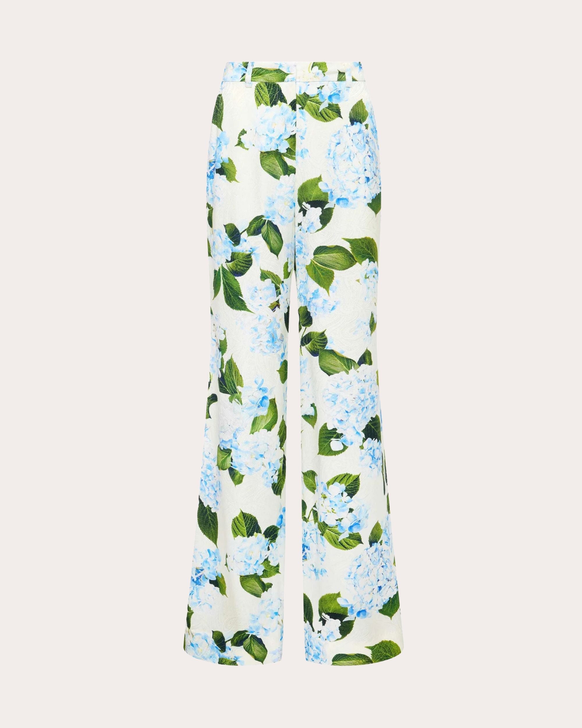 Pilar Floral Satin Jacquard Wide-Leg Pants