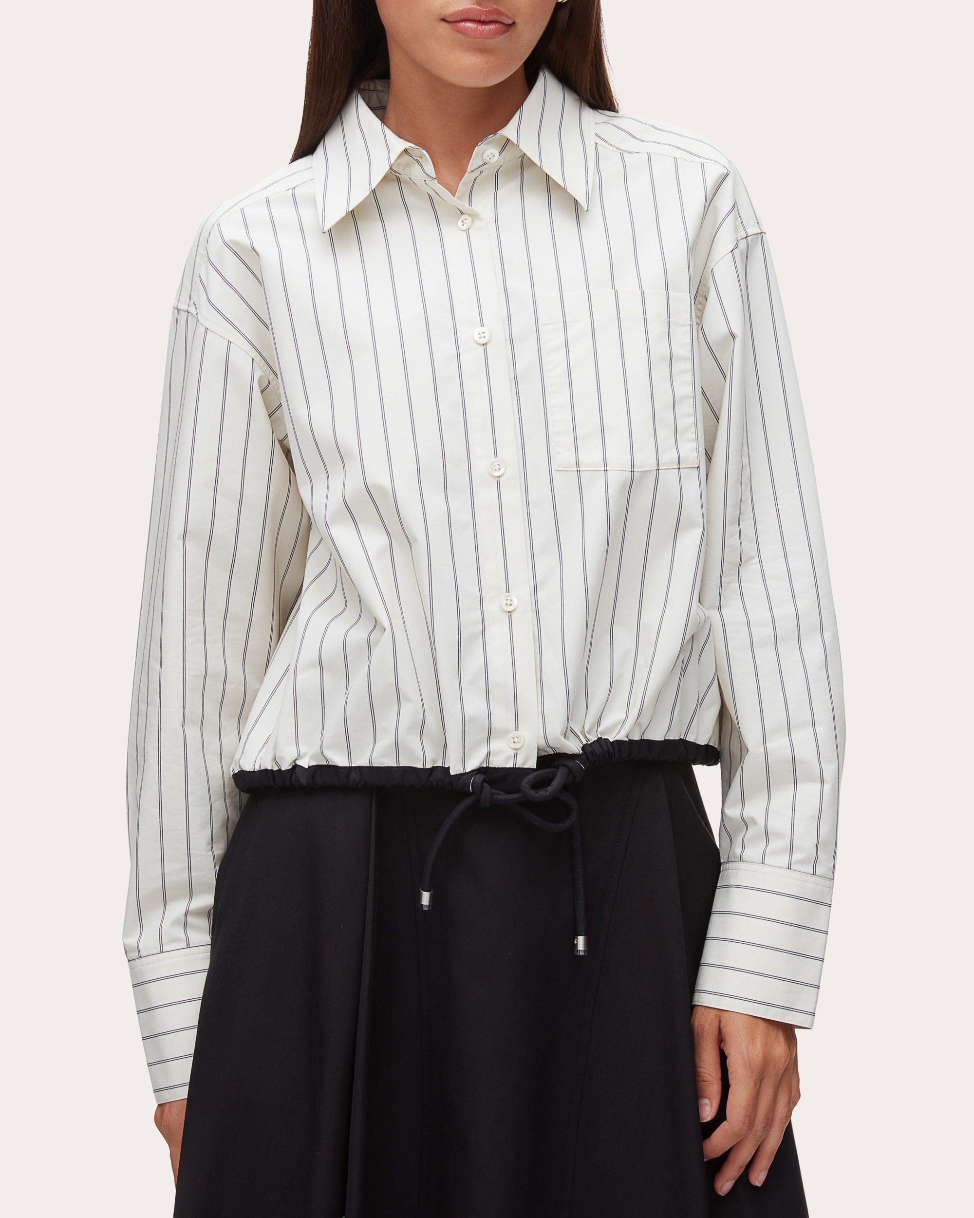 Stripe Poplin Drawcord Button-Up