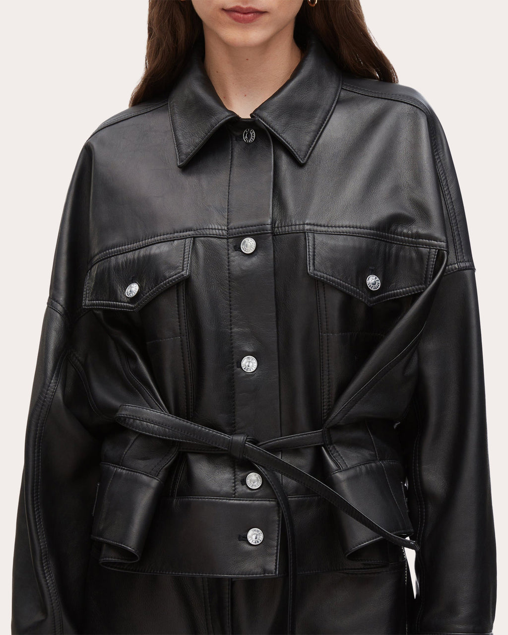 Boxy Plonge Leather Jacket